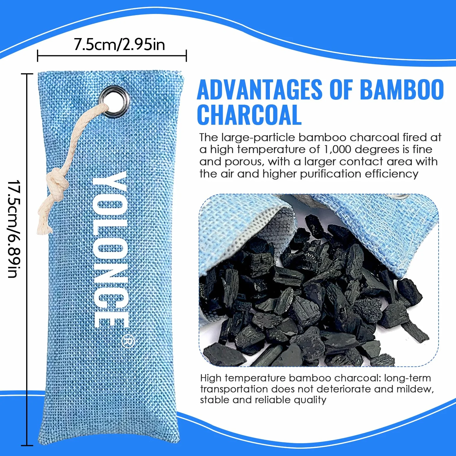Sacchetto Deodorante Carbone Attivo Bambù 4 Pezzi per Scarpe Sportive Lavoro Ginnastica Blu