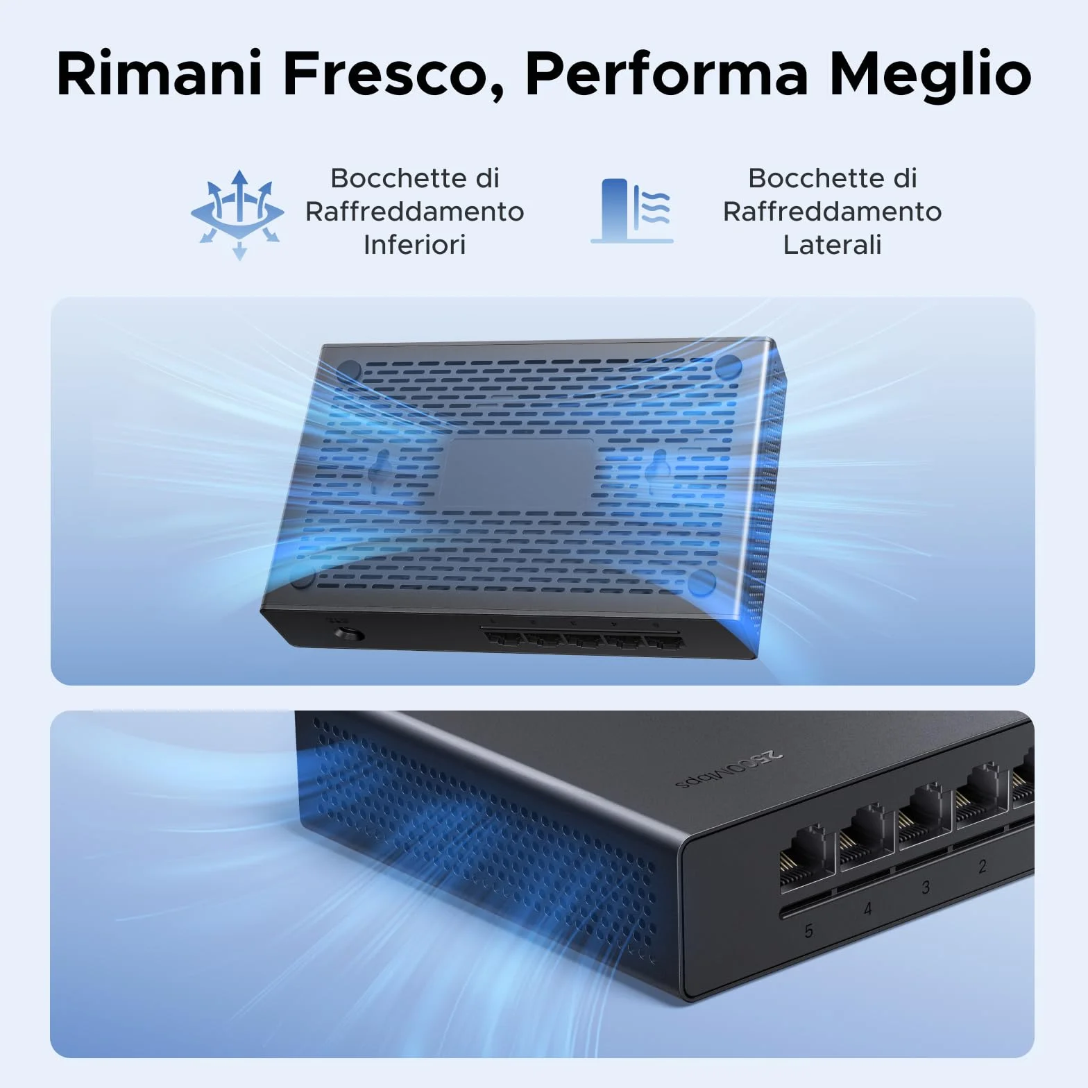 UGREEN Switch Ethernet 2,5G 5 Porte, Duplex, Plug and Play, Non Gestito, Hub RJ45, 100/1000/2500Mbps per PC, NAS, Server, Router, Monitor, Console di Gioco, Video 4K/8K
