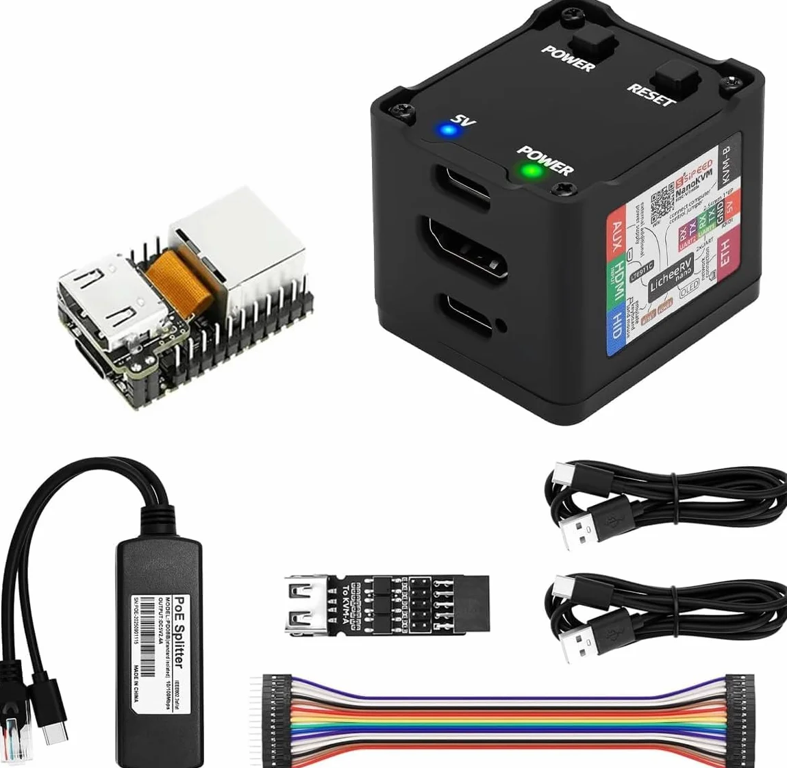 Sipeed NanoKVM IP-KVM Mini server controllo remoto 1TOPS NPU 1GHz C906 RISC-V Linux HDMI 100M kit completo nero
