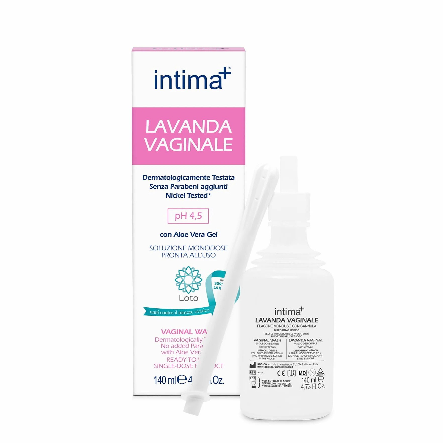 Intima+ I Lavanda Vaginale con Tea Tree Oil e Aloe Vera Gel, pH 4.5, Soluzione Monodose, 140ml