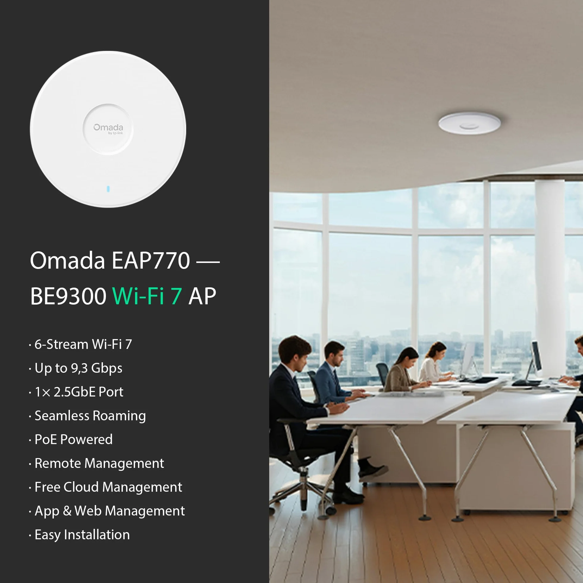 TP‑Link Omada EAP770 - Punto di accesso WiFi 7 Tri-banda da soffitto, fino a 11 Gbps, porta 2,5 GbE, PoE, Mesh, Roaming Continuo