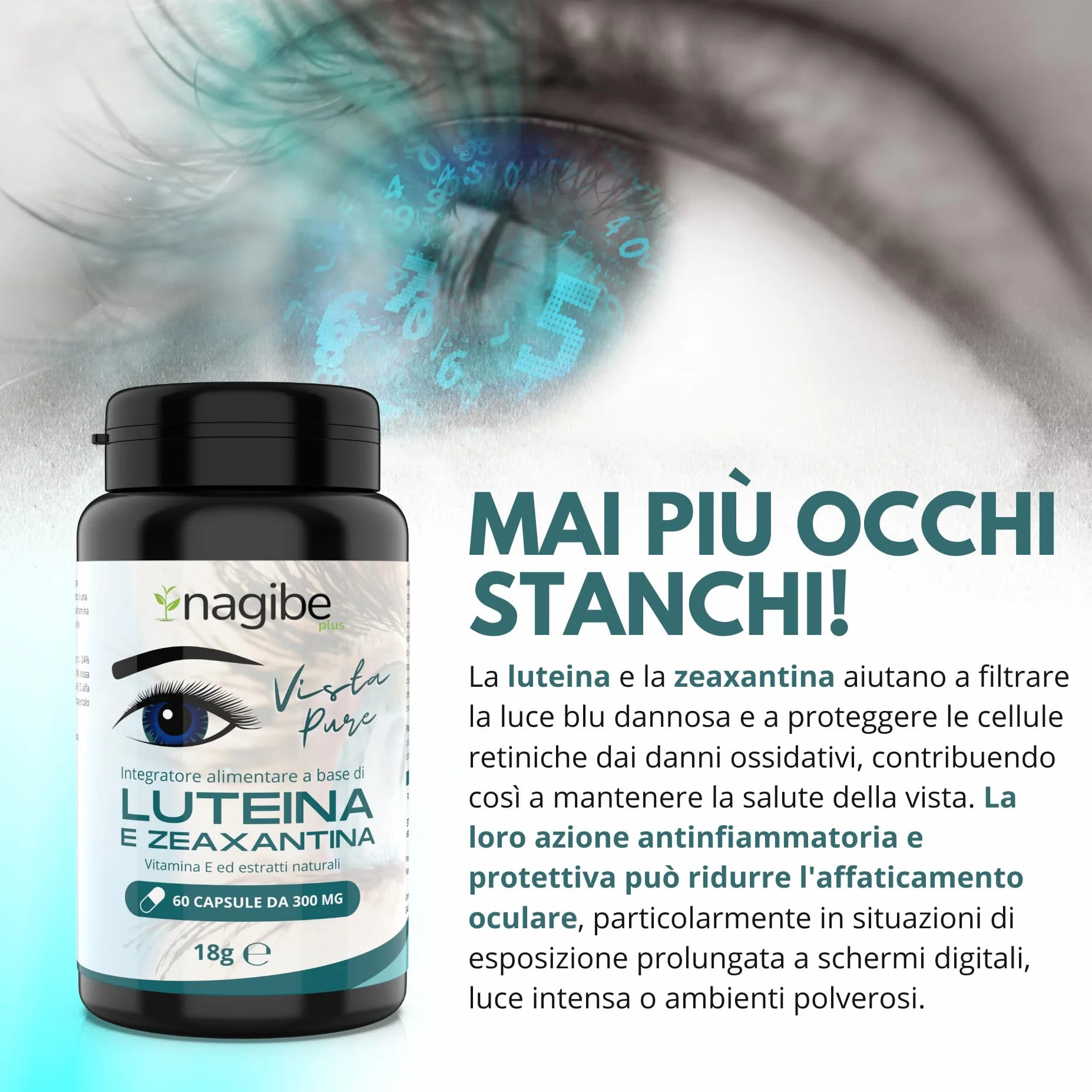 Integratore Occhi Vista Luteina Zeaxantina Ginkgo Biloba Zinco Vite Rossa Vitamina E 60 Capsule