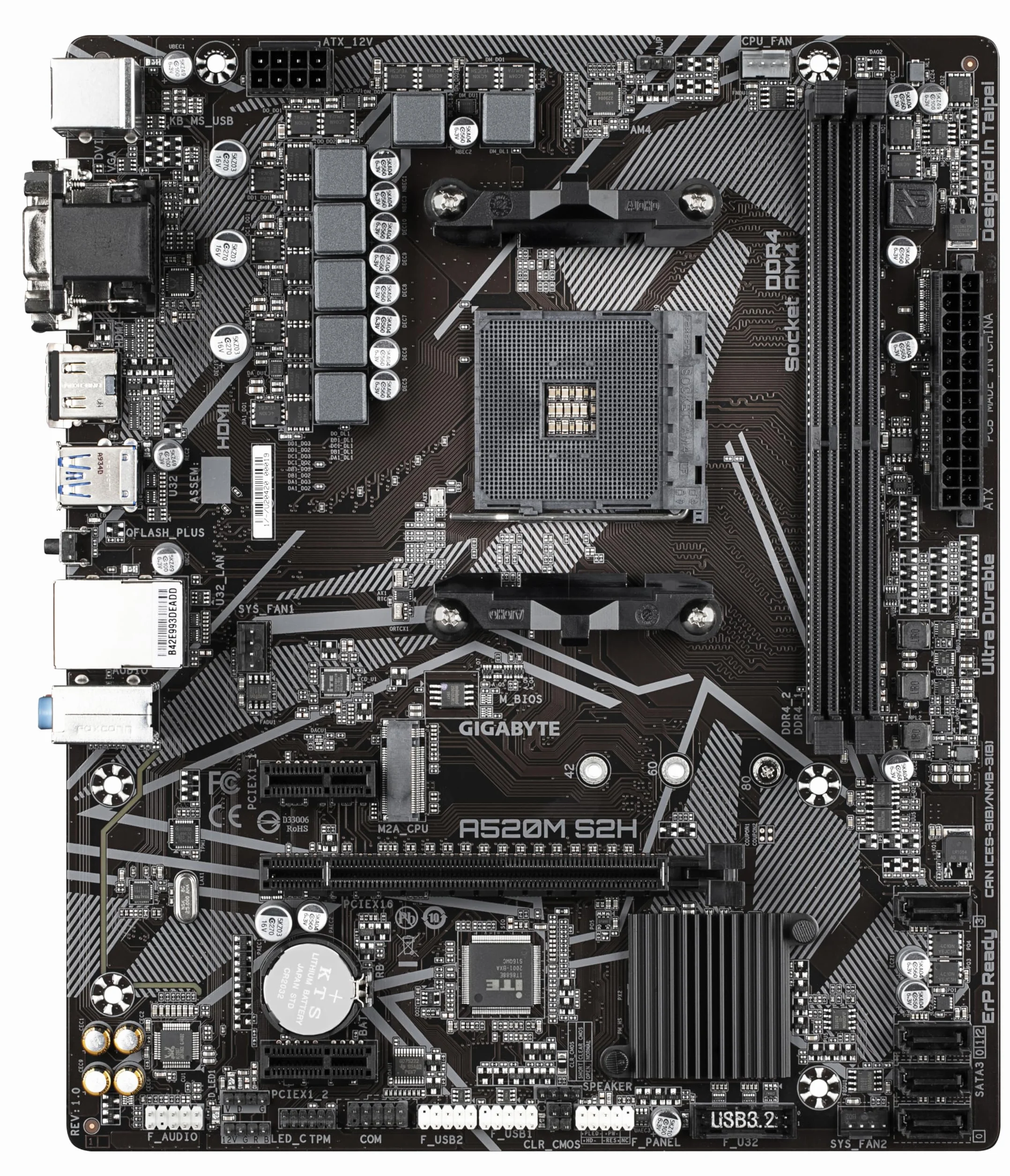 GIGABYTE Scheda madre A520M S2H - Supporta CPU AMD Ryzen serie 5000 AM4, VRM digitale puro 4+3 fasi, fino a 5100MHz DDR4 (OC), PCIe 3.0 x4 M.2, LAN GbE, USB 3.2 Gen 1