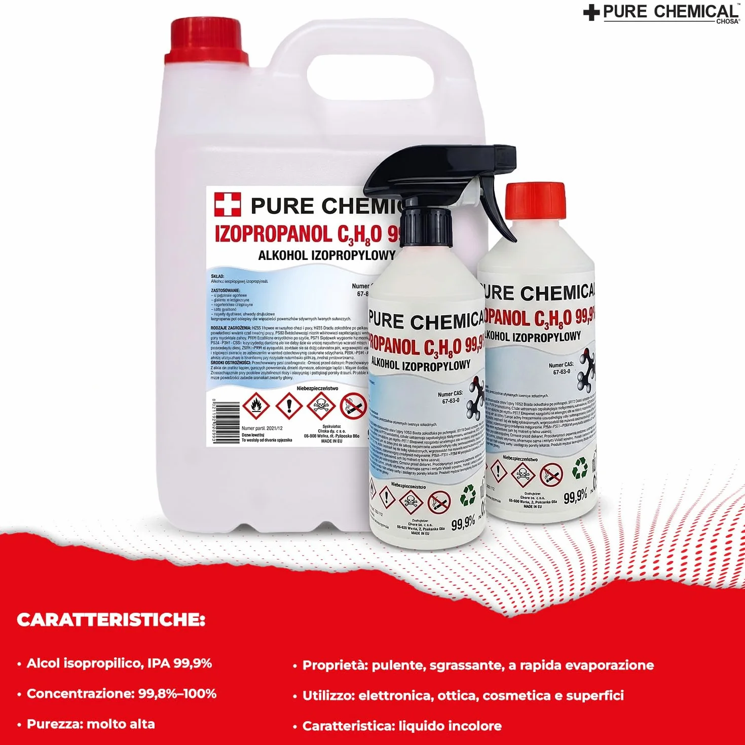 CHOSA Alcool Isopropilico 99,9% Spray 1 Litro - IPA per Pulizia Elettronica Schermo Monitor Telefono PC