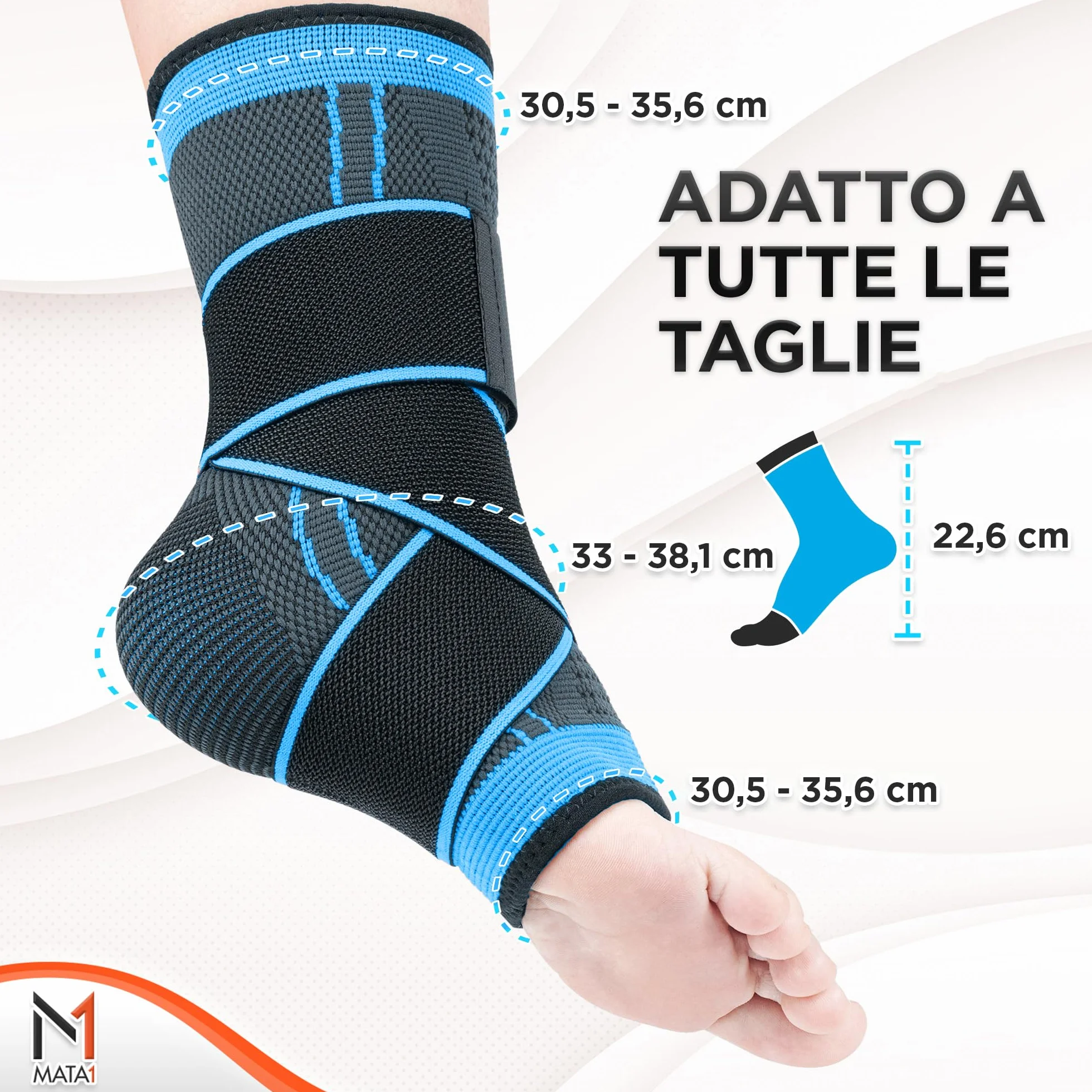 Cavigliera Regolabile per Fascite Plantare, Distorsione, Achille e Tendinite - Compressione con Cinghie Elastiche