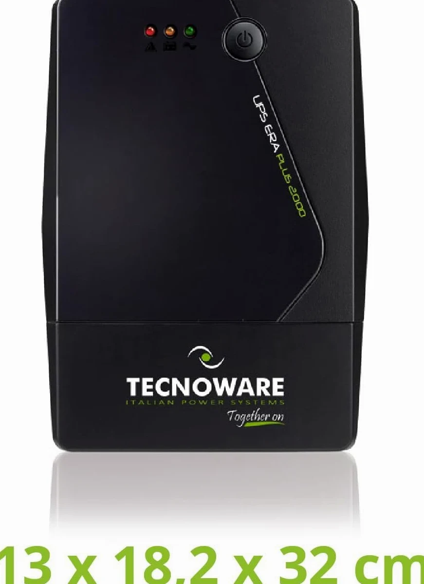 Tecnoware UPS ERA PLUS 2000 - Gruppo di Continuità - Doppia Batteria Per Autonomia fino a 40 Min/PC o 120 Min/Modem - Potenza 2000 VA + Multipresa-Ciabatta Protezione Sicurezza - Spina Ingresso IEC