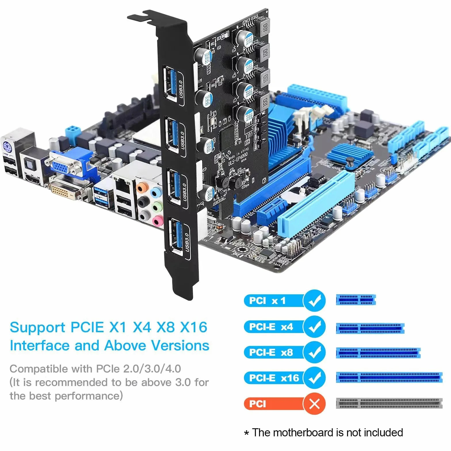 Scheda USB PCI Express 4 porte 5 Gbps, Scheda di espansione USB PCIe per Desktop PC Windows