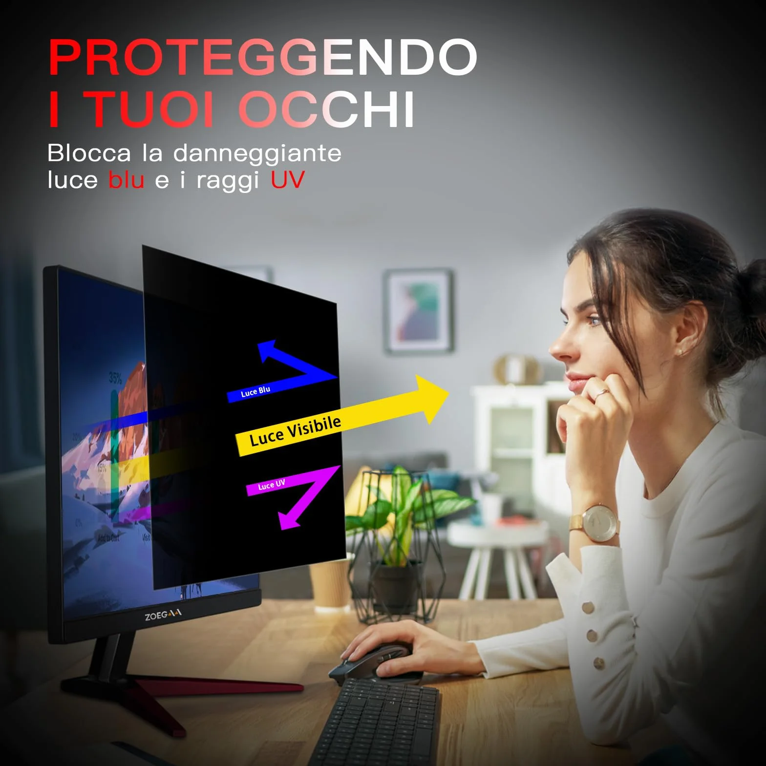 ZOEGAA Confezione da 2 Pellicole Privacy Monitor 24 Pollici per Computer 16:9 - Filtro Privacy Antiriflesso con Protezione Luce Blu per PC, Rimovibile a Doppia Faccia, Protezione Dati a 180°