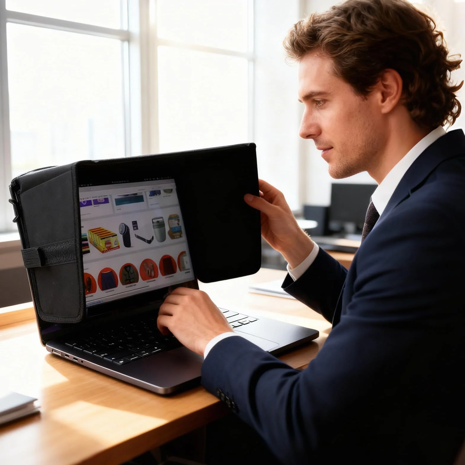 Parasole per computer portatile, pieghevole, resistente al calore, 600D Oxford, copertura antiriflesso per computer da 13 a 16 pollici, per lavoro all'aperto, campeggio, viaggi, giardino, picnic