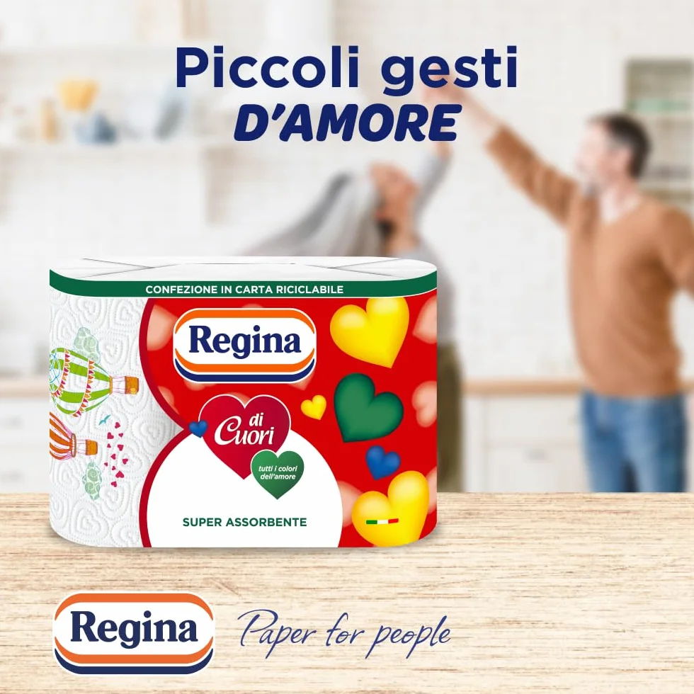 Regina di Cuori Carta Cucina 30 Rotoli 2 Veli 50 Fogli Assorbenza Spessa Resistente FSC