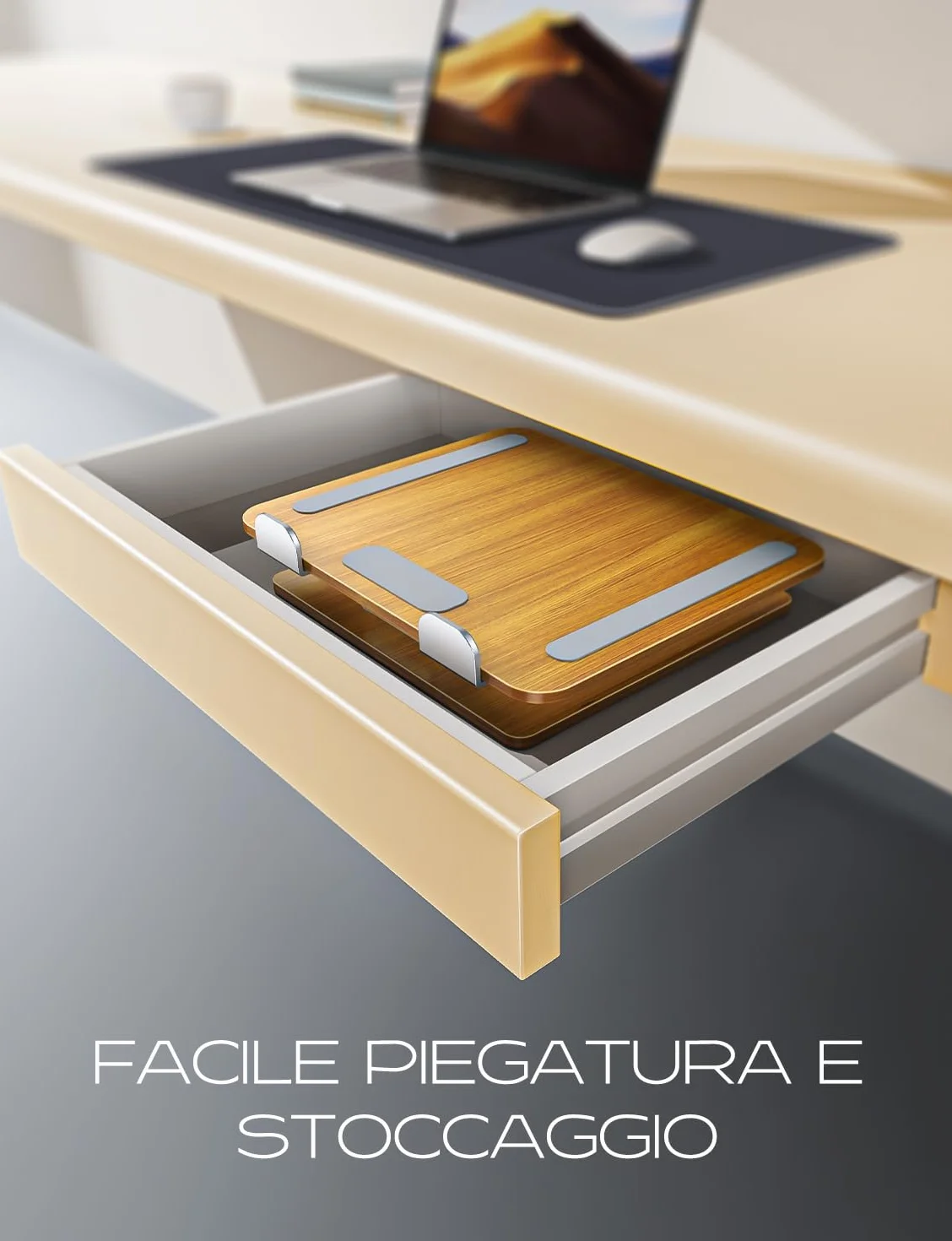CIRYCASE Supporto PC Portatile Legno/Alluminio, Ergonomico Scrivania Supporto Laptop Stand Regolabile in Altezza, Rialzo PC Portatile Pieghevole, Laptop Stand B27 dvd per MacBook/HP 10-16" Notebook