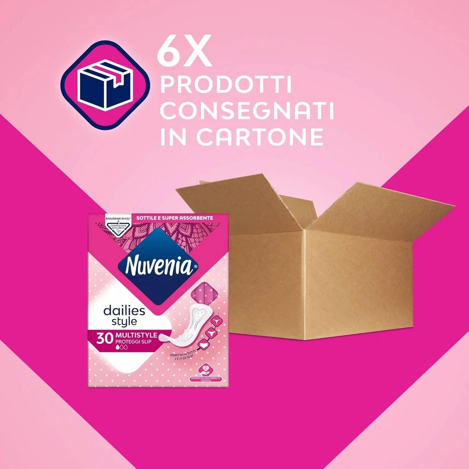 Nuvenia Proteggi Slip Multistyle Ripiegati Freschezza Quotidiana Massima Protezione Bordi Flessibili 6 Confezioni da 30