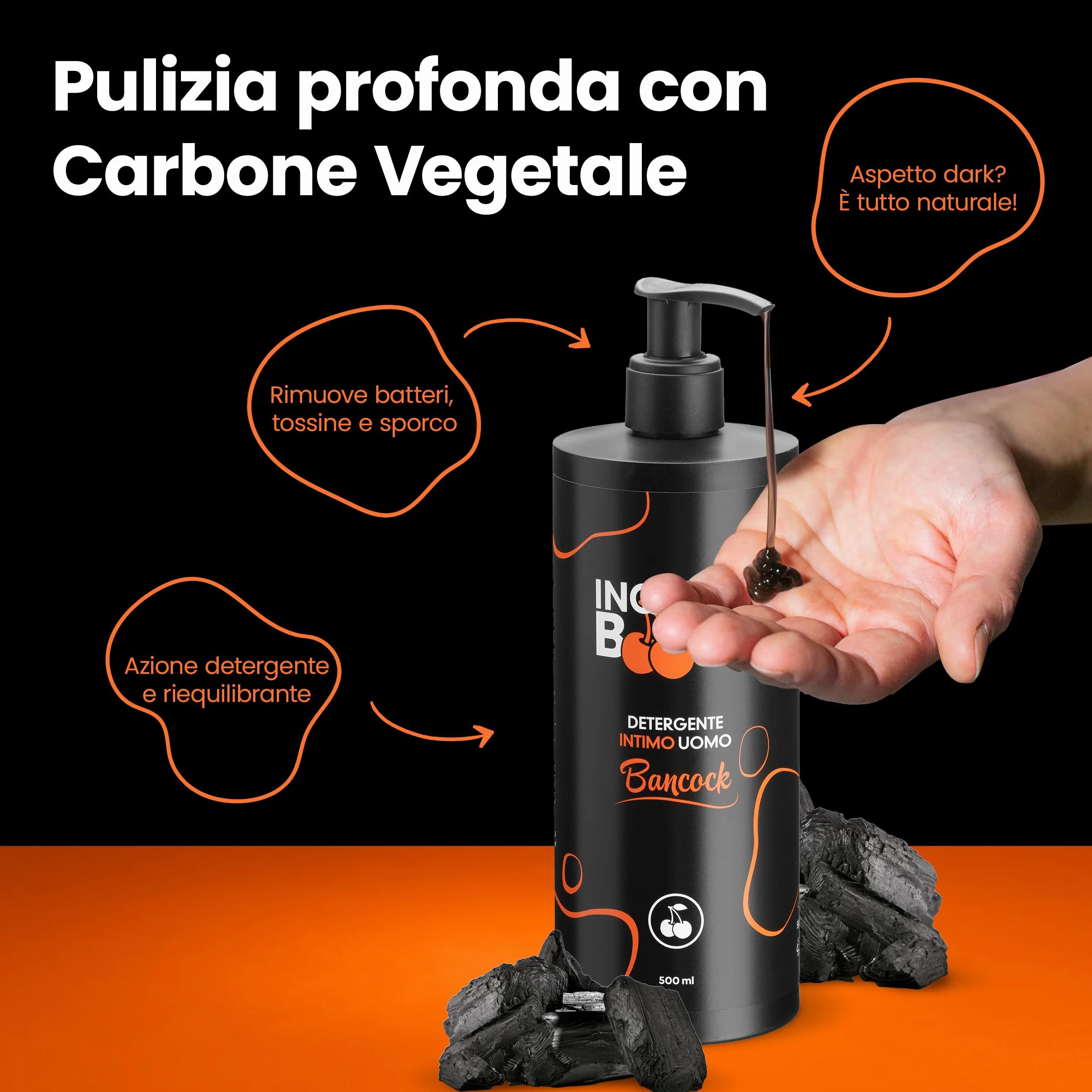 Incredy BooLS Detergente Intimo Uomo pH 5.5 Fisiologico Ipoallergenico Carbone Vegetale 500 ml Made in Italy