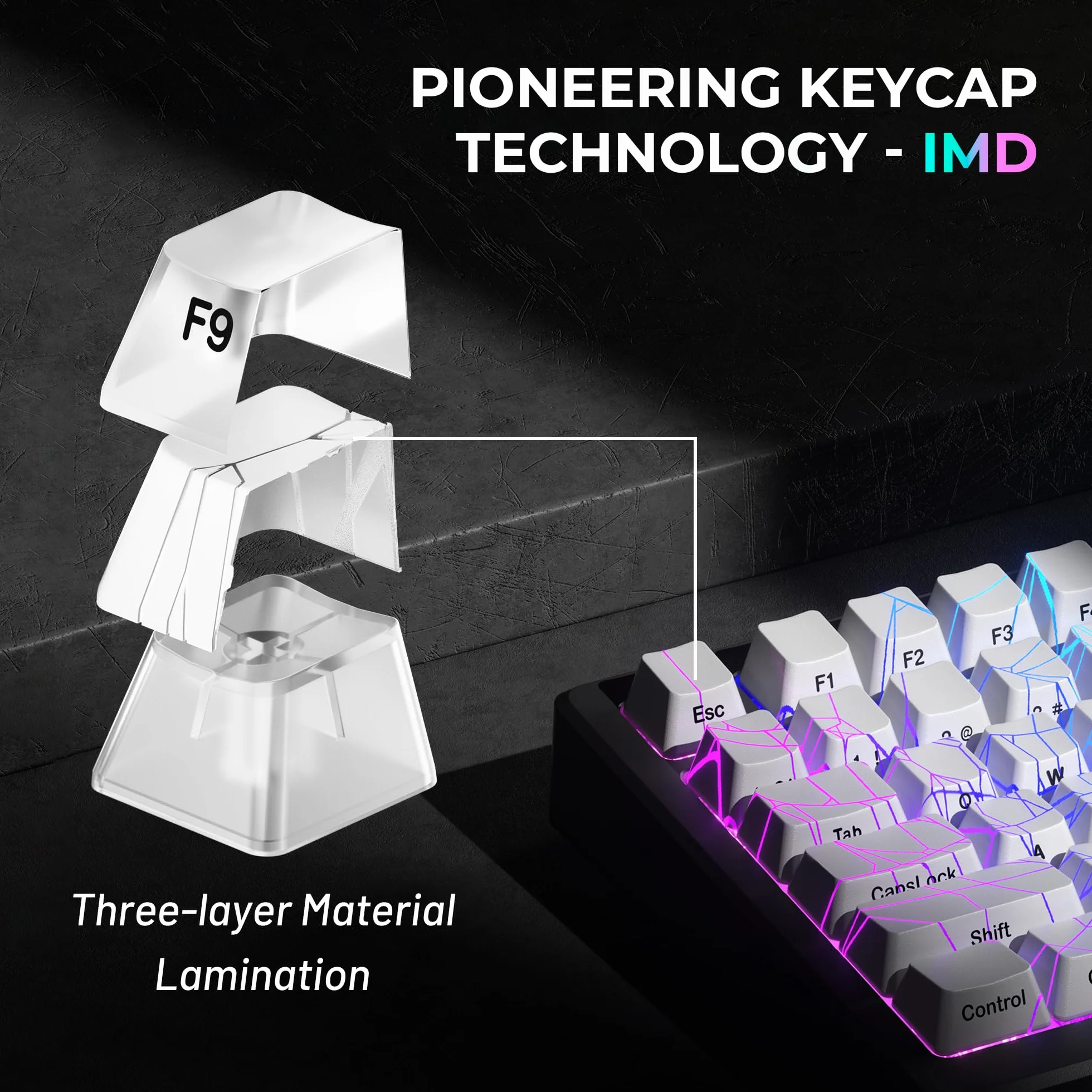 x XVX Shine Through Keycaps w/IMD Tech, Custom Spider Web Keycaps 60 75 100 percento, Set di tasti bianchi retroilluminati, keycap profilo OEM, keycap tastiera stampata laterale per tastiere (solo