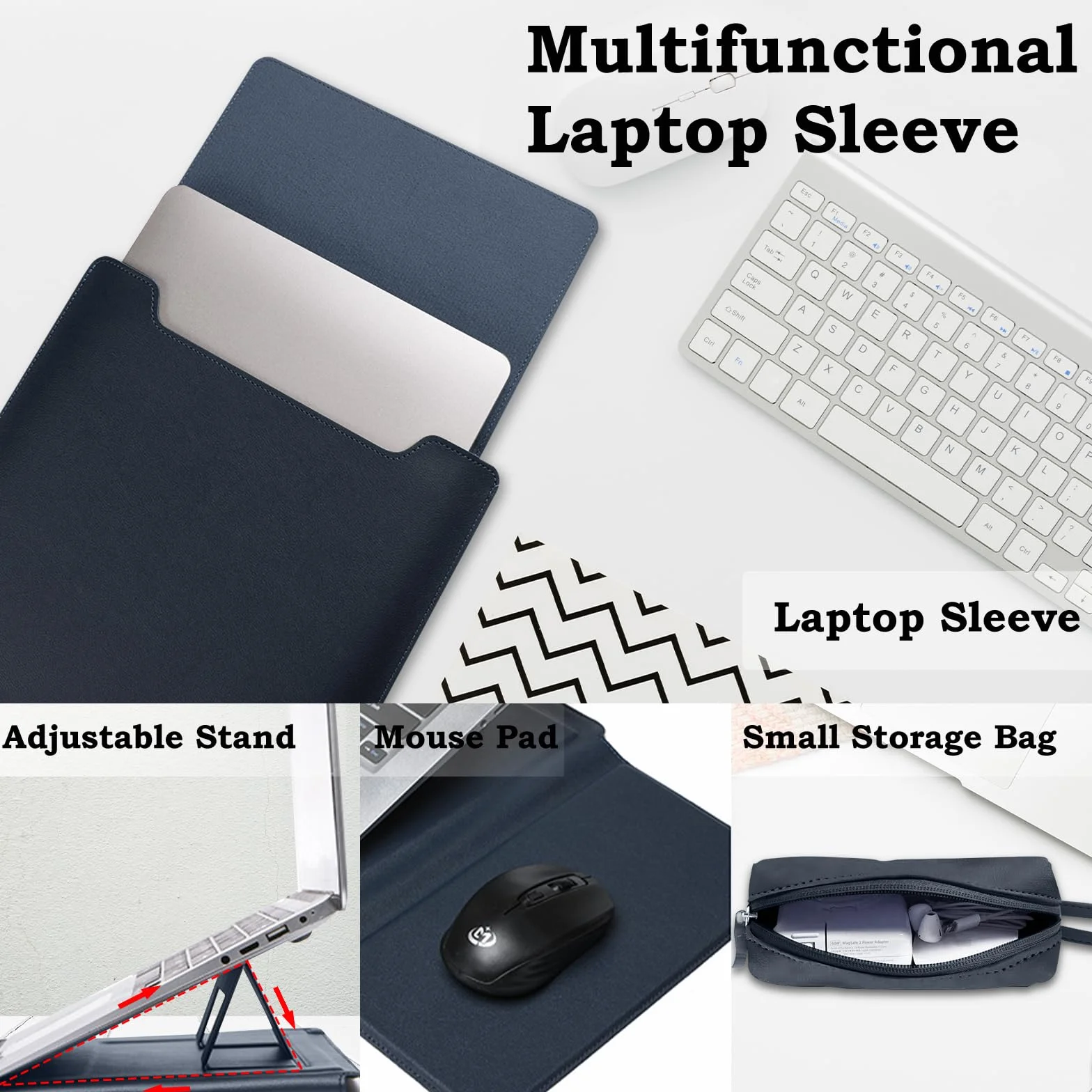 HaruYo 15-16 Pollici Custodia per Computer Portatile con Supporto Funzione Laptop, PU Pelle Portatile Sleeve per MacBook Air/MacBook Pro/Surface Dell Lenovo HP ASUS Acer (15-16 Pollici | Blu)