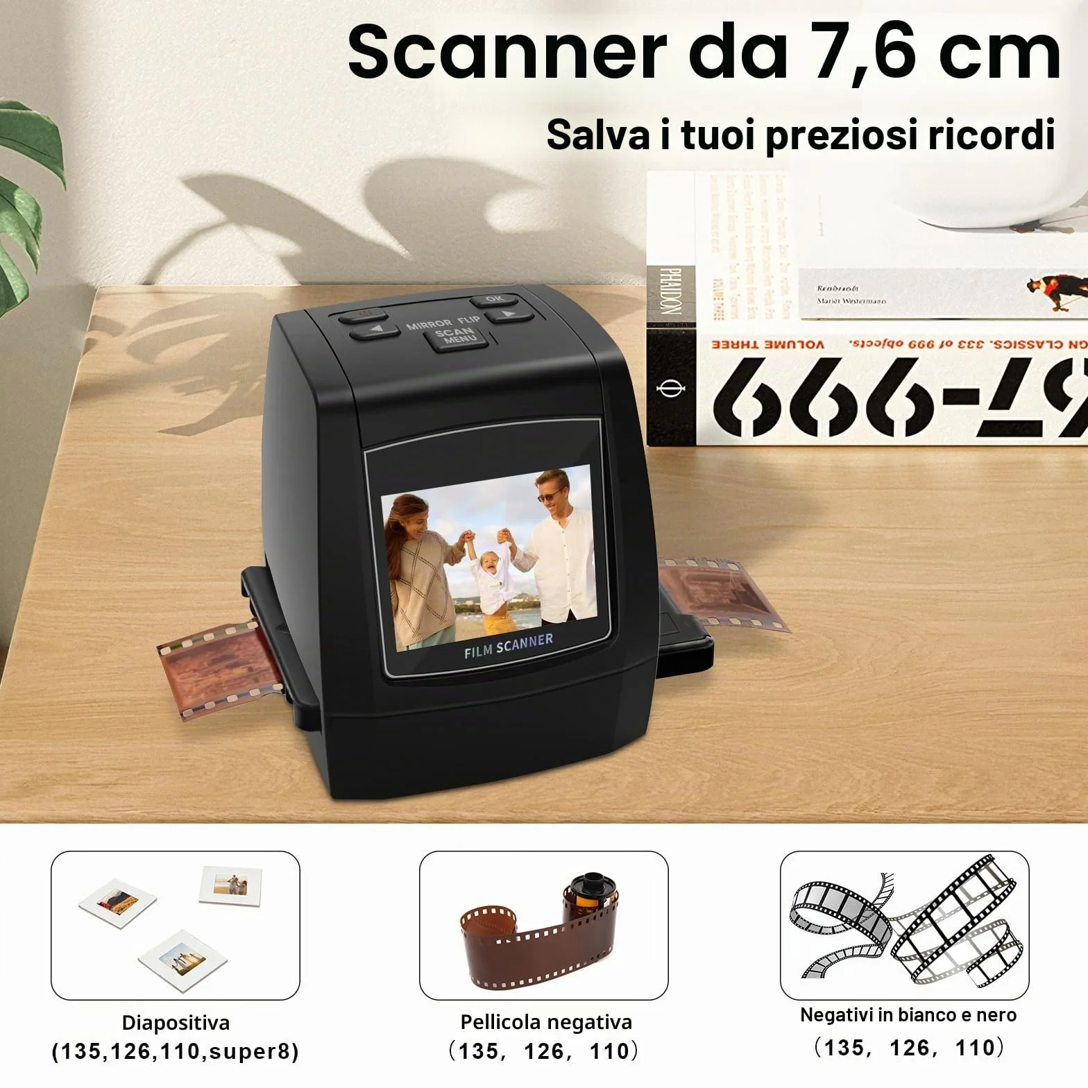 Scanner di film digitale 35 mm 126 110 Super 8 8 mm LCD 2,4" JPEG
