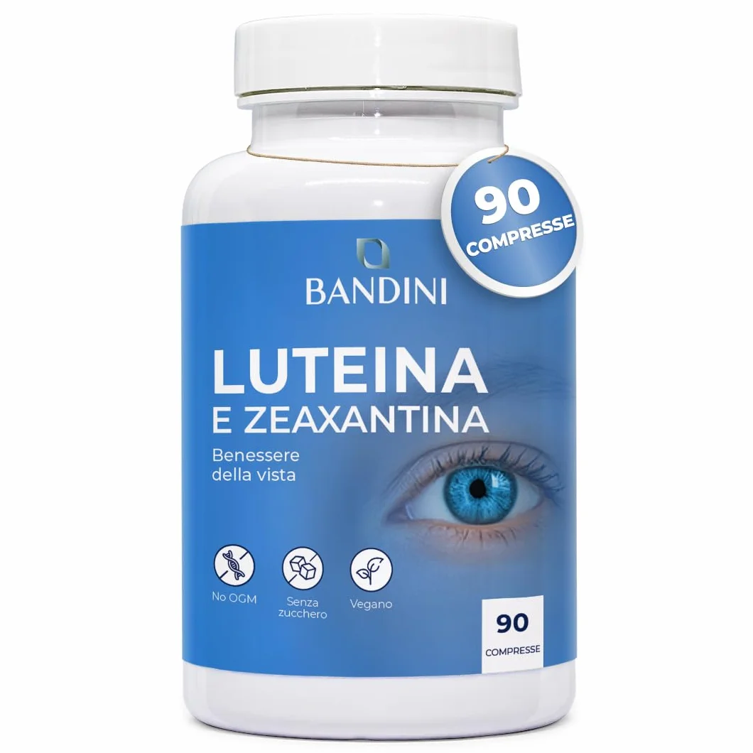 Bandini Luteina e Zeaxantina ad Alto Dosaggio, Integratore Occhi Vista Antiossidante con Mirtillo Nero e Vite Rossa, Zinco, Vitamine A, B2, E – 90 Compresse