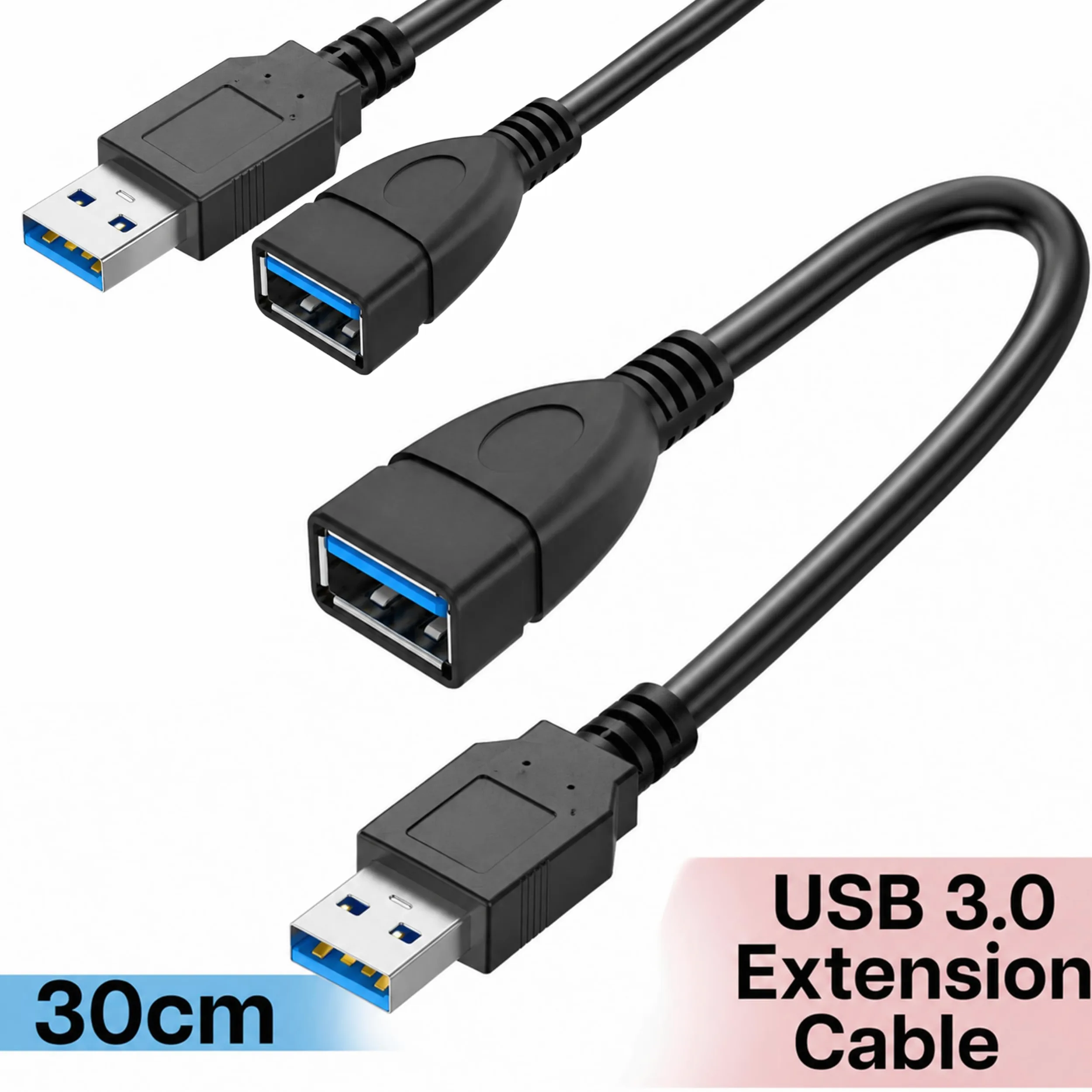 SaiTech IT Breve Durata 1 Piedi del USB 3.0 Extension Cable, USB 3.0 Un Maschio a Femmina Extender Cable Nero 1 Piedi