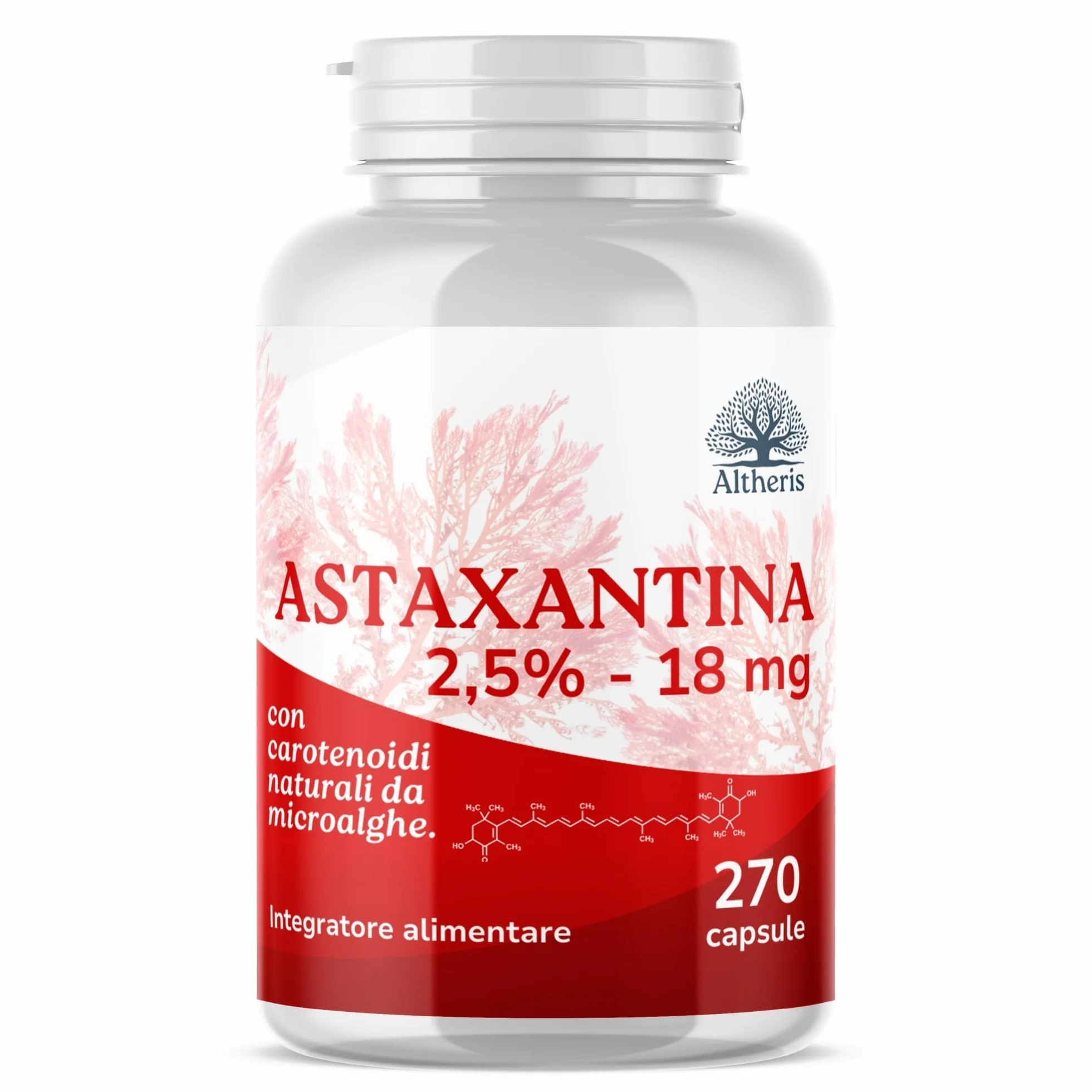 Astaxantina Pura Alto Dosaggio 18mg 270 Capsule Integratore Carotenoidi Naturali Alga Haematococcus Pluvialis