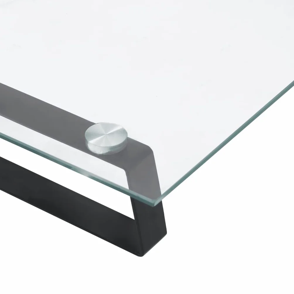 Supporto per monitor nero 100 x 35 x 8 cm in vetro temperato e | Design ergonomico, sollevamento ad altezza degli occhi, angoli arrotondati, organizer per tastiera e accessori