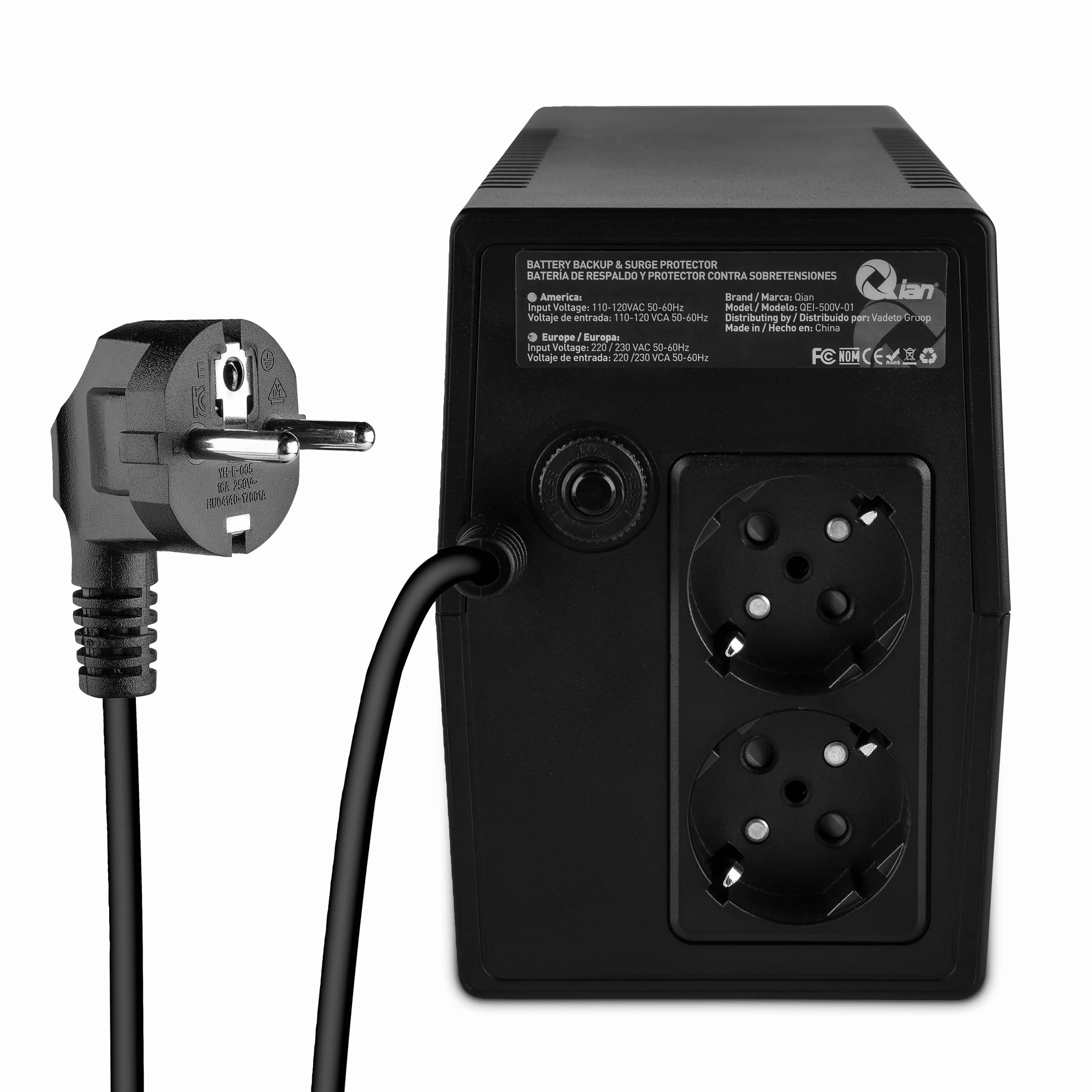 QIAN Gruppo di Continuità UPS Line 500VA Torre Mini Compatta Carica Rapida Protettore di Sovratensione 300W Potenza in Uscita 220/230 VCA 2 Prese Schuko (Nero)