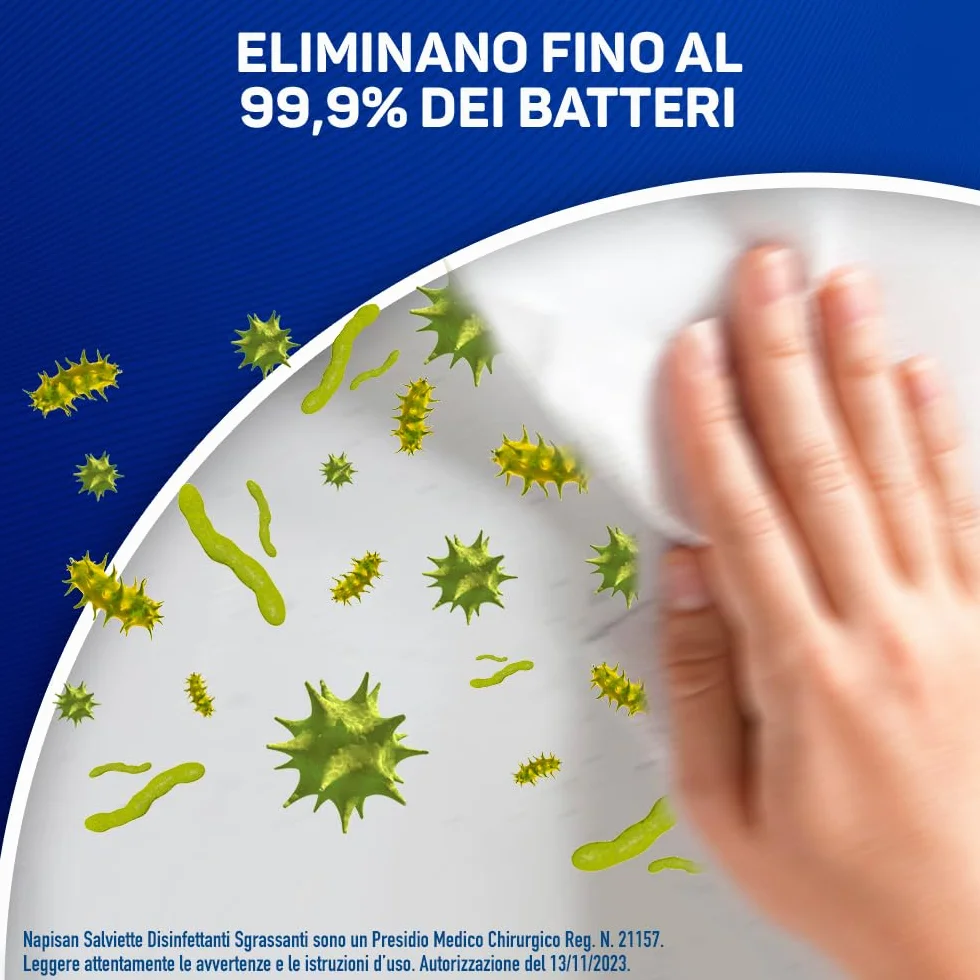 Napisan Salviette Disinfettanti Sgrassanti al Limone, 80 Salviette Biodegradabili Multisuperfici