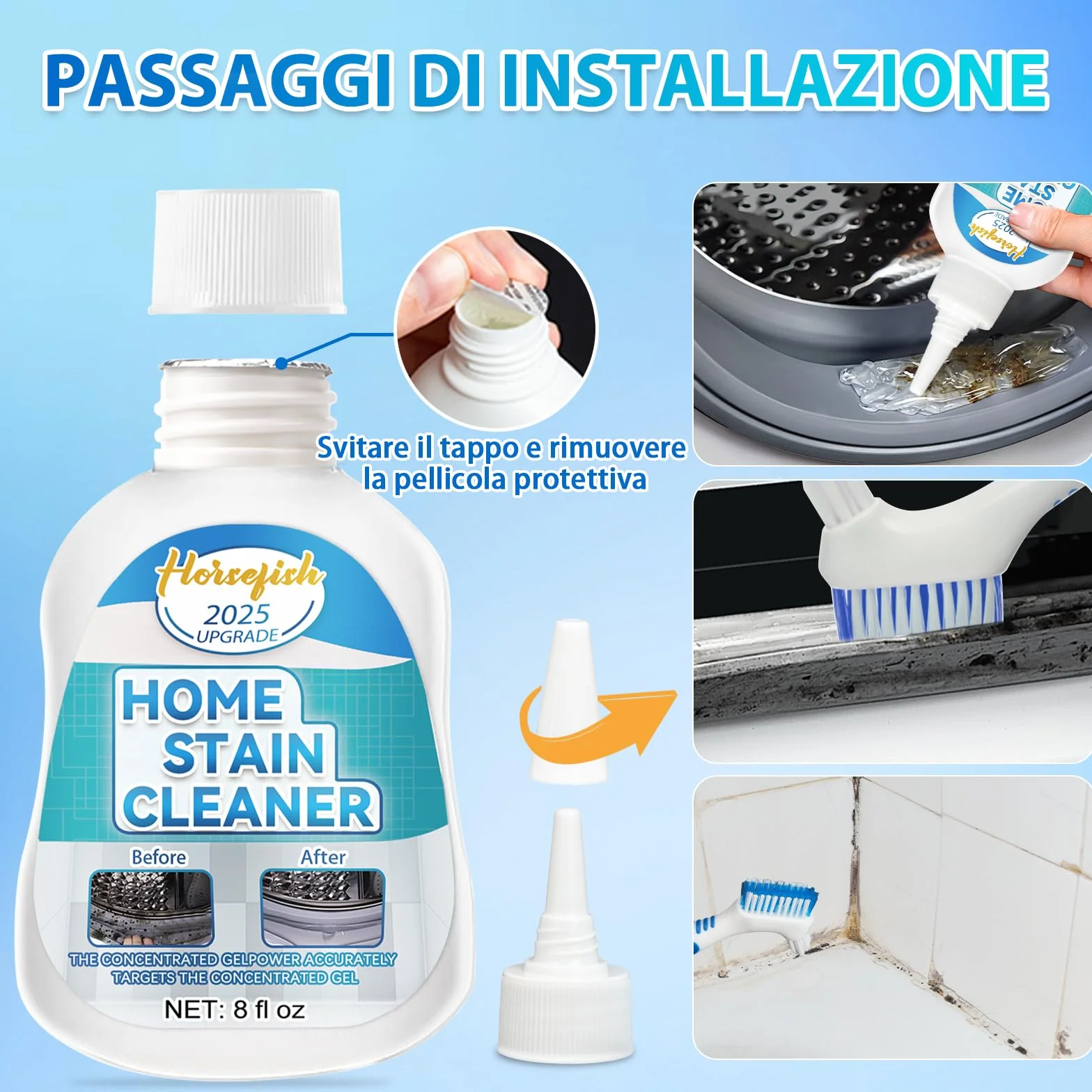 Antimuffa Gel con Spazzola 220 ml Detergente per Muffa per Muri Interni Bagno Cucina Doccia Piastrelle Lavandino