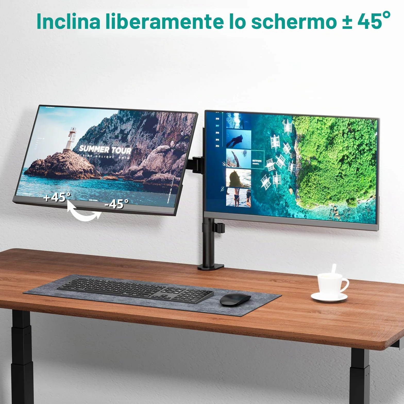 WALI Braccio Monitor Doppio per Schermi 13-27”, Supporto per Doppio Monitor con Morsetto Scrivania Supporto, Altezza Regolabile Inclinazione Girevole Ruotare - VESA 75/100mm(M002)