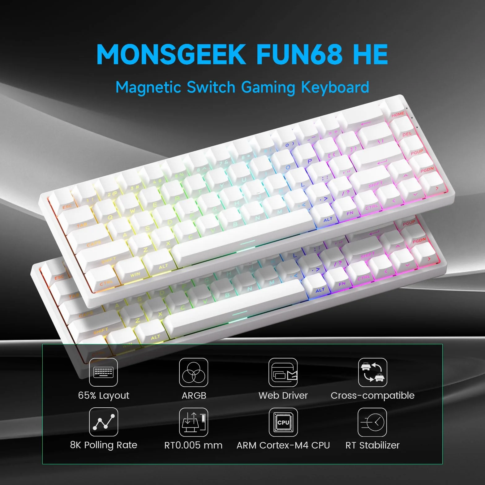 MONSGEEK Tastiera FUN68 HE Rapid Trigger 0,005 ms 8000 Hz RGB 65% Cablata Interruttore Magnetico