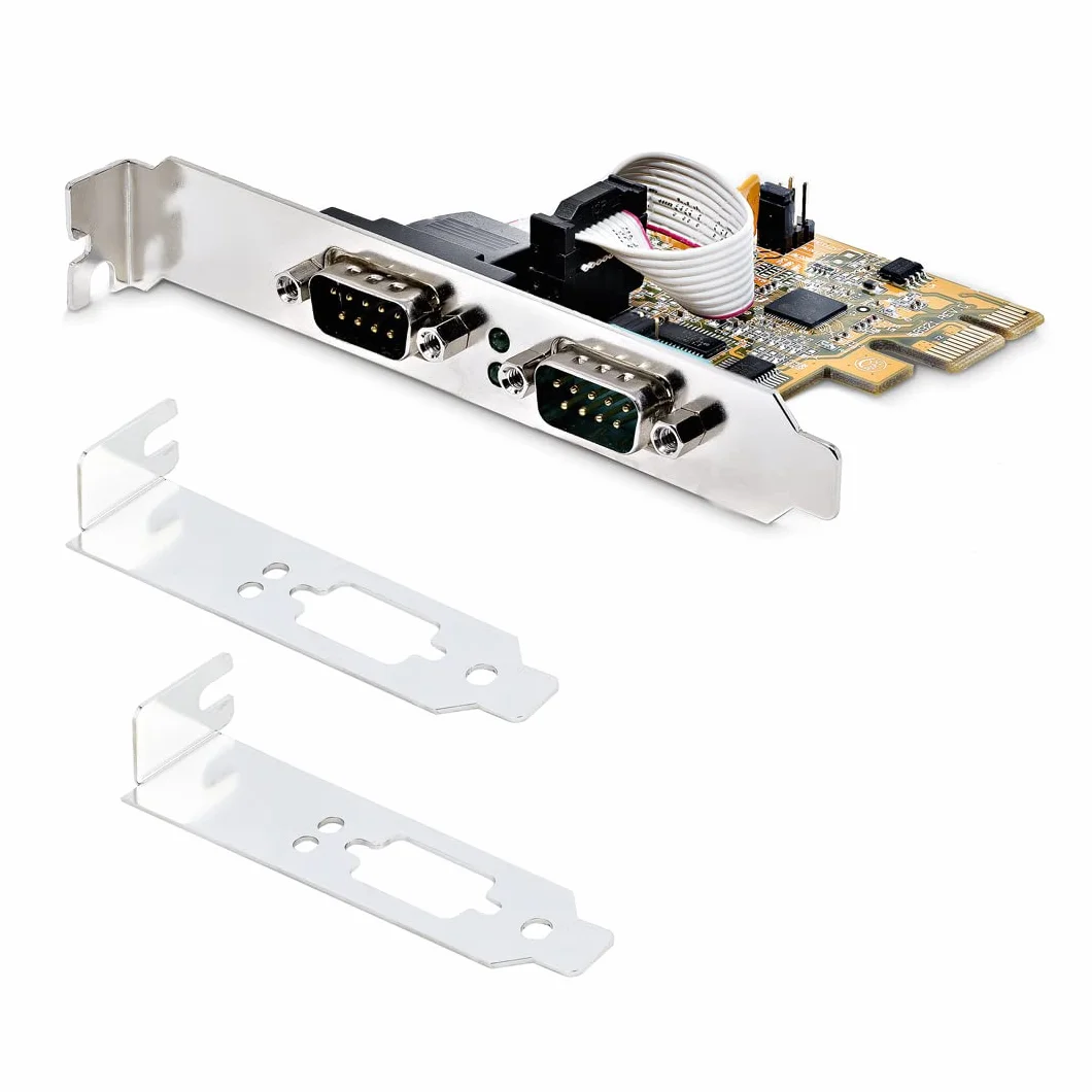 StarTech.com Scheda seriale PCI Express a 2 porte; Scheda di interfaccia seriale da PCIe a RS232 (DB9) con 16C1050 UART e ritenzione COM, 5V/12V; Windows e Linux (21050-PC-SERIAL-LP)