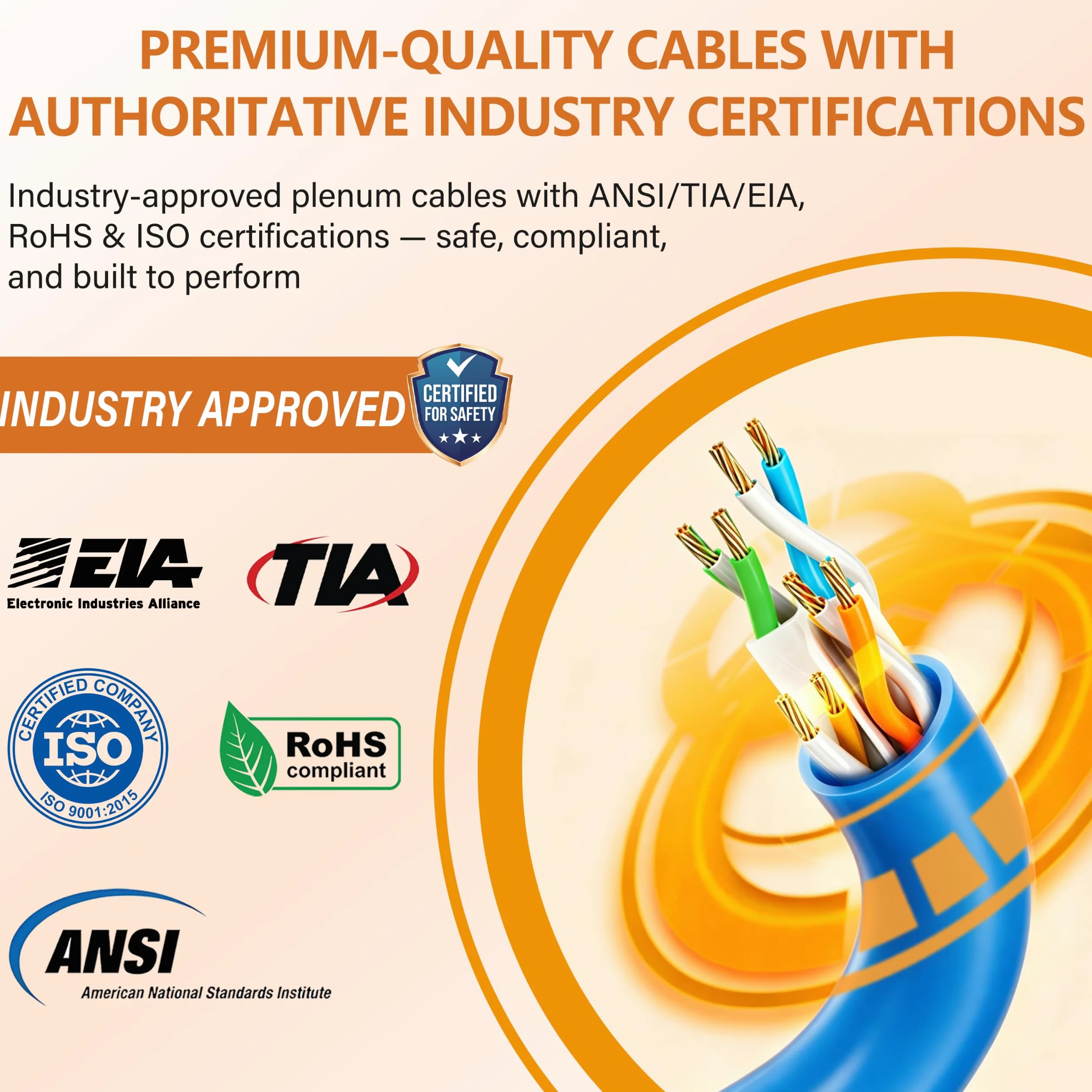 Cavo Plenum Cat6, 304,8 m, 23 AWG, UTP 550 MHz, 10 Gbps, certificato DSX-8000, cavo Internet nominale per parete, sepoltura diretta, bobina senza grovigli, cavo LAN Cat6/Cat5E sfuso per casa