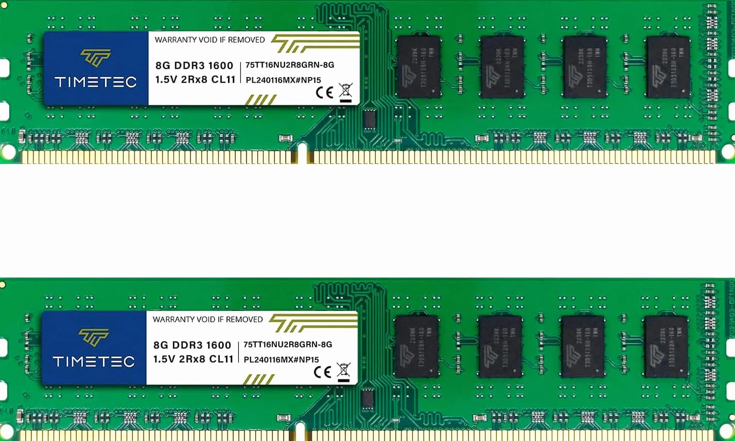 Timetec 16GB KIT(2x8GB) DDR3 1600 MHz (DDR3-1600) PC3-12800 Non-ECC Unbuffered 1,5 V CL11 2Rx8 Dual Rank 240 Pin UDIMM Memoria per computer desktop PC RAM