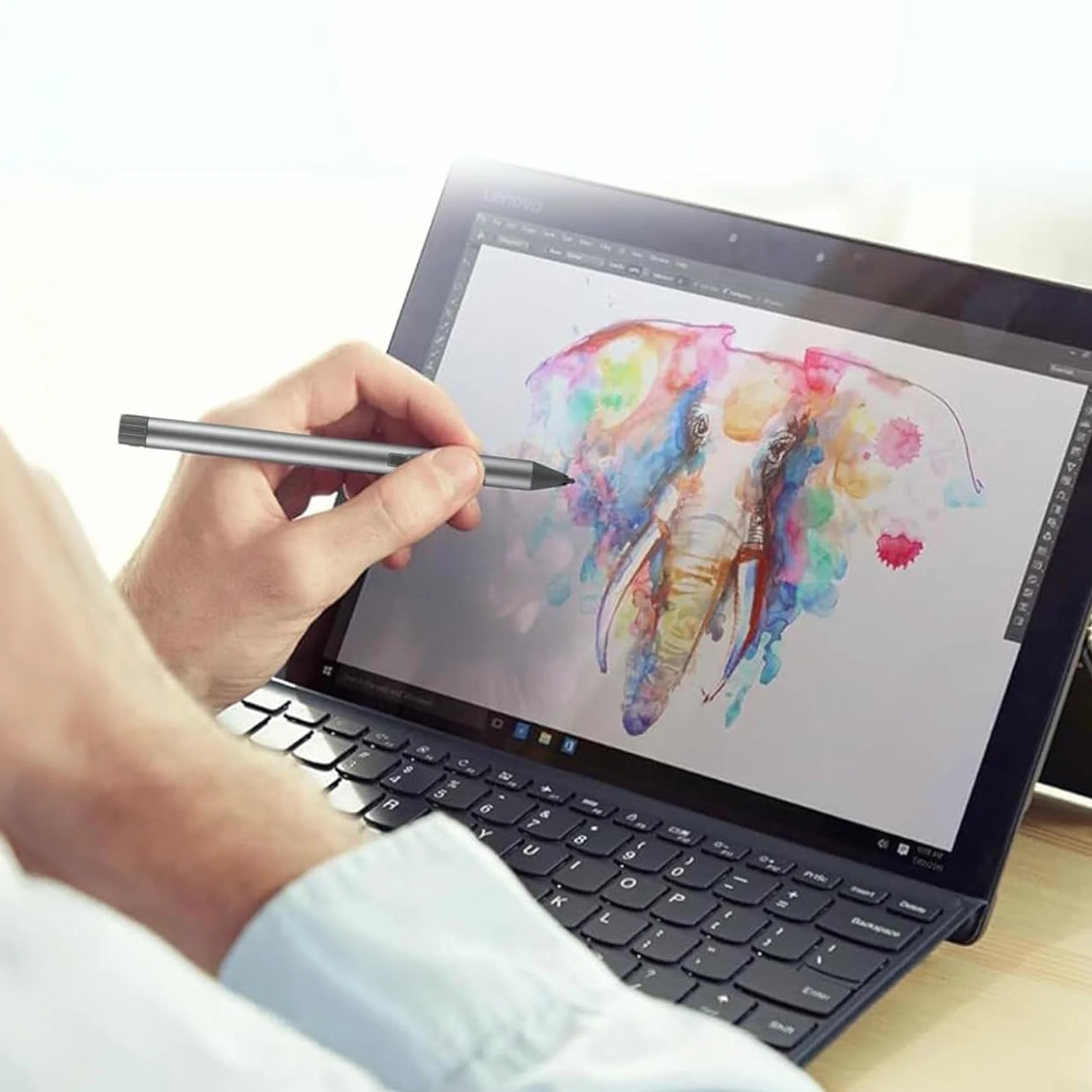 Lenovo Digital Pen 2: Penna Digitale Bluetooth, Tecnologia Attiva per Scrittura Paper-like. Compatibile con Windows 10 e Superiori. Punta in Elastomero, Pulsanti Rapidi e Autonomia Estesa – Grigio