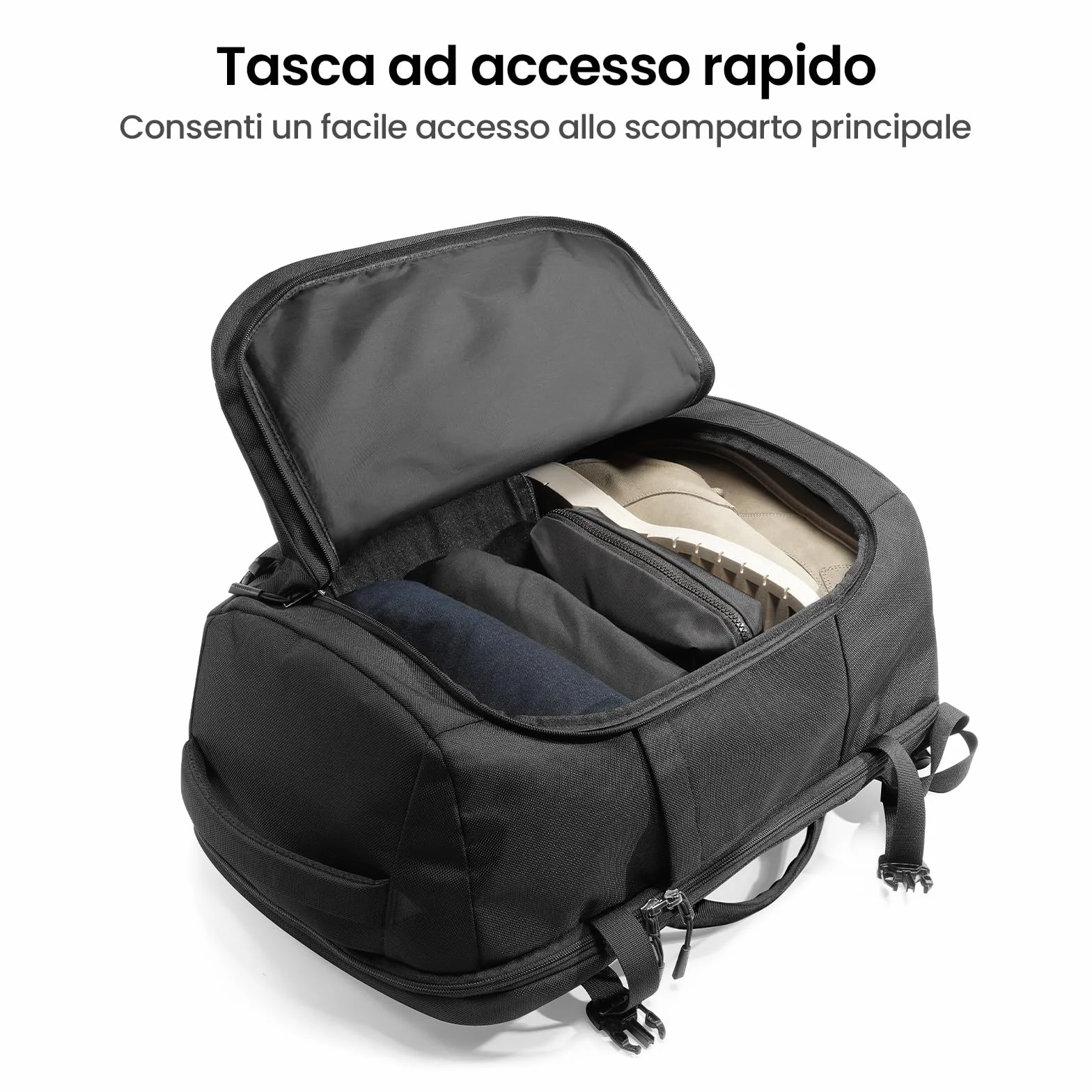 tomtoc Zaino Viaggio 40L, Adatto alla TSA, Omologato per il Volo, Bagaglio a Mano per Viaggi d'Affari, Resistente all'Acqua, Zaino Aereo Grande, zaini per Portatili fino a 17,3 Pollici, Senza PFAS