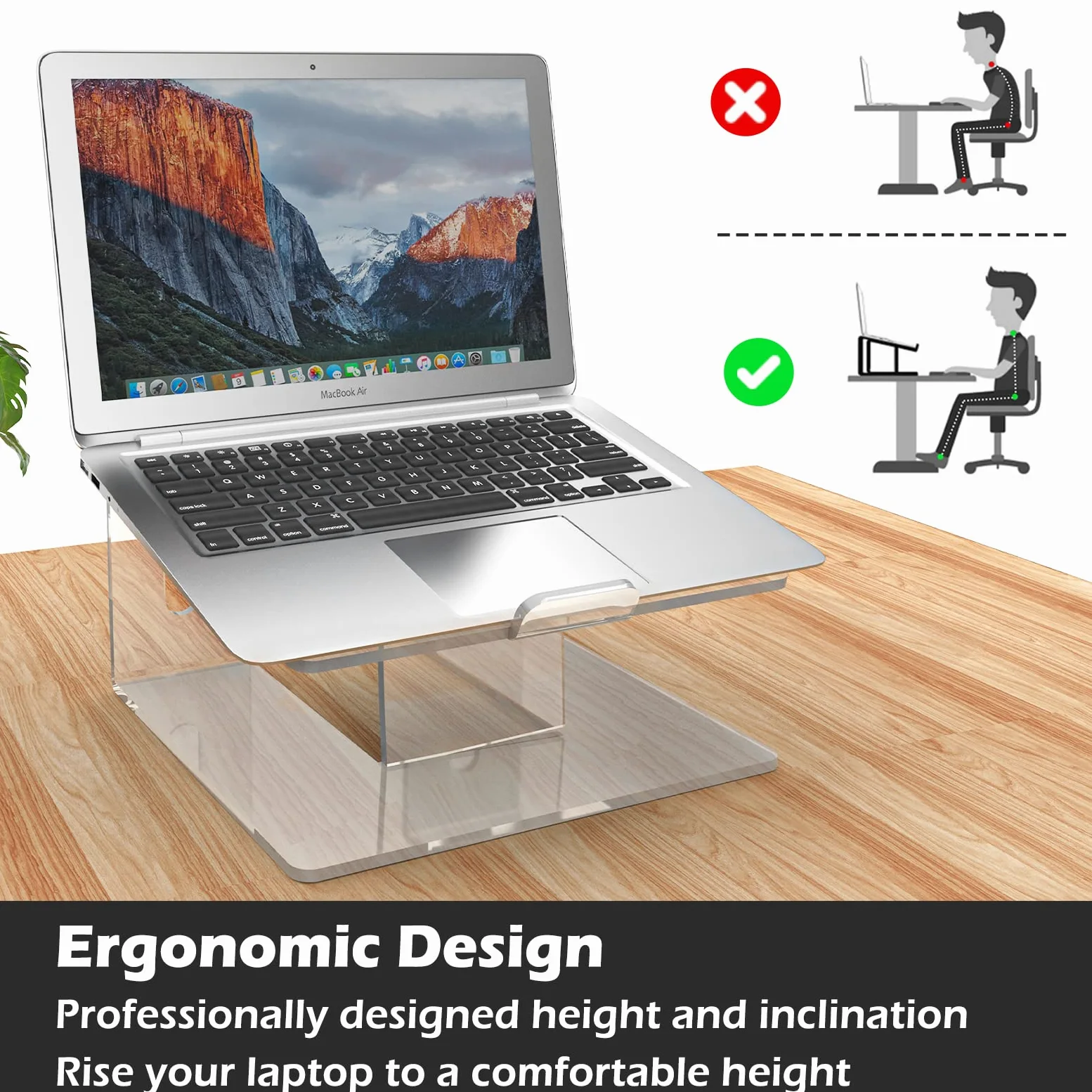Kamehame Supporto per laptop in acrilico, spessore 6 mm, in acrilico trasparente, per scrivania, portatile ed ergonomico in acrilico, per ufficio, casa, compatibile con laptop da 10 a 15,6 pollici
