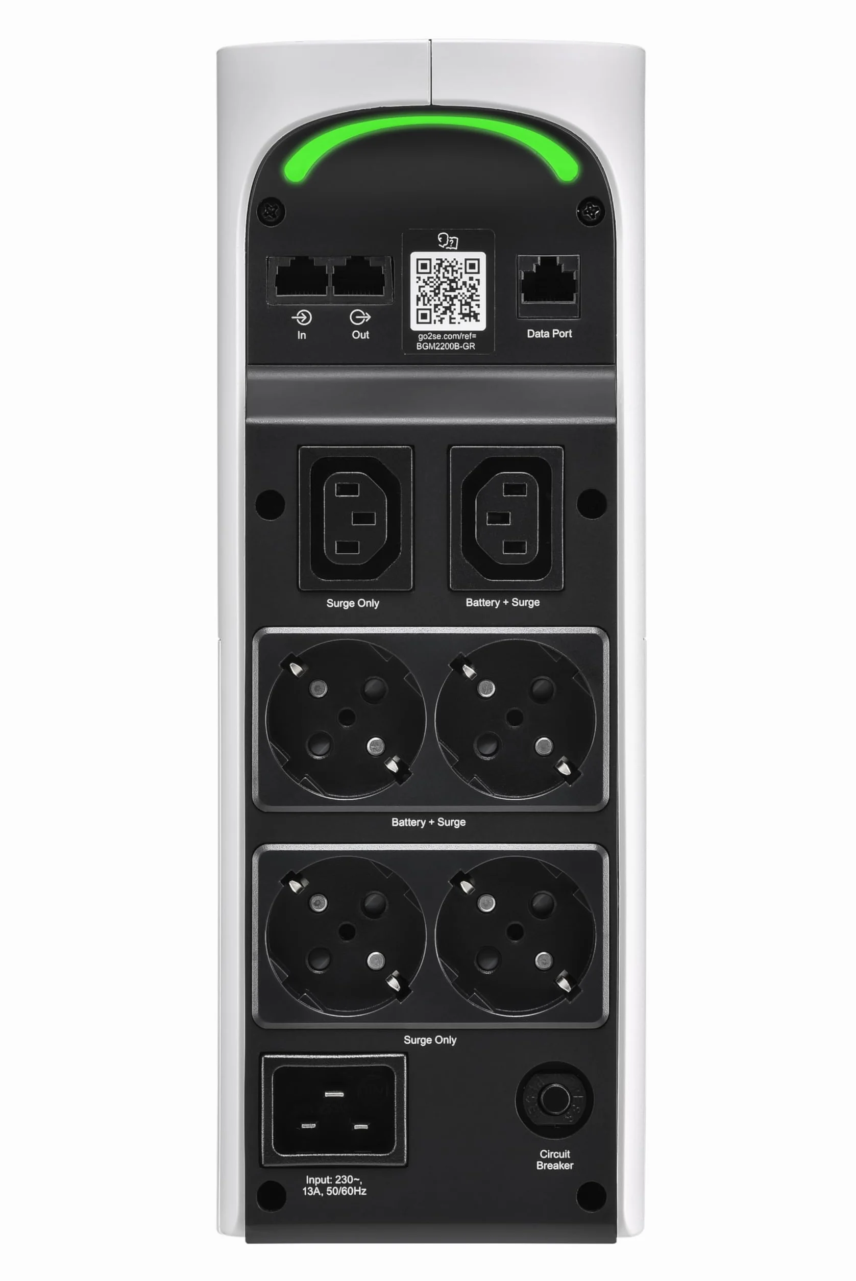 APC Gaming Gruppo di Continuità Back-UPS Pro, 2200VA/1320W, Tower, 230V, 4 prese Schuko e 2 prese IEC C13, luci RGB, onda sinusoidale pura, Artico (bianco) BGM2200-GR