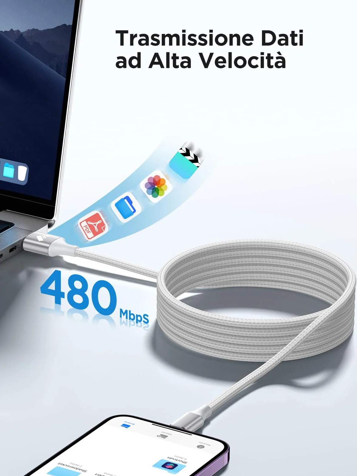 Aioneus Cavo iPhone 1.8M Ricarica Veloce MFi Lightning USB per iPhone 11 12 13 14 Pro Max Plus Mini XS XR X 8 7 6 SE iPad