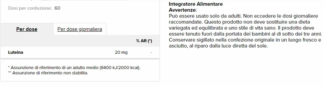 Lutein 60 capsule integratore per vista occhi