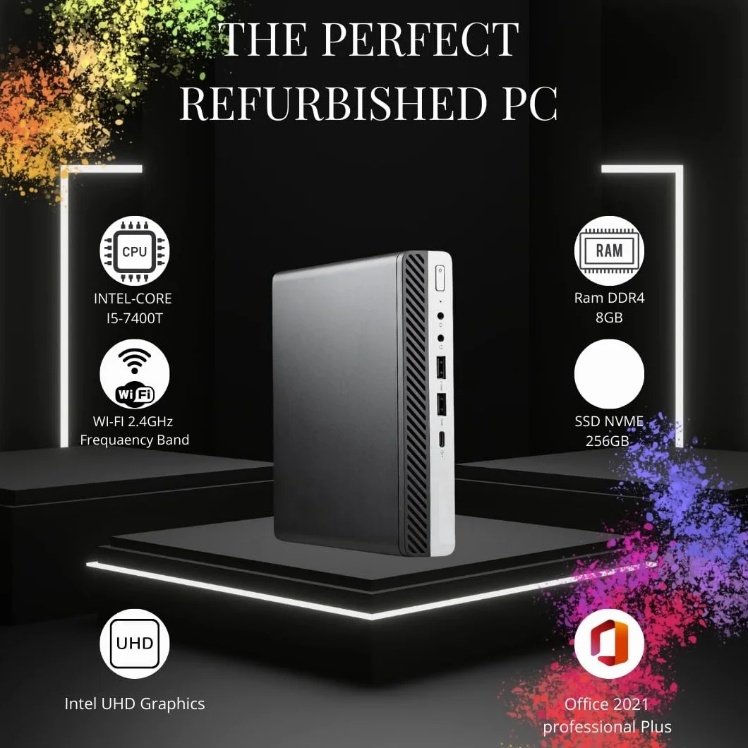HP EliteDesk Mini PC Ricondizionato Intel Core i5-7400T 8GB RAM 256GB SSD Windows 11 Pro Office 2021