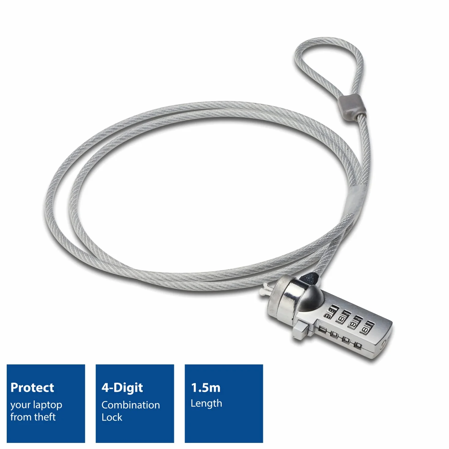 ACT Cavo di sicurezza per laptop da 1,5 m, cavo antifurto portatile, serratura a 4 combinazioni, per laptop e PC - AC9015