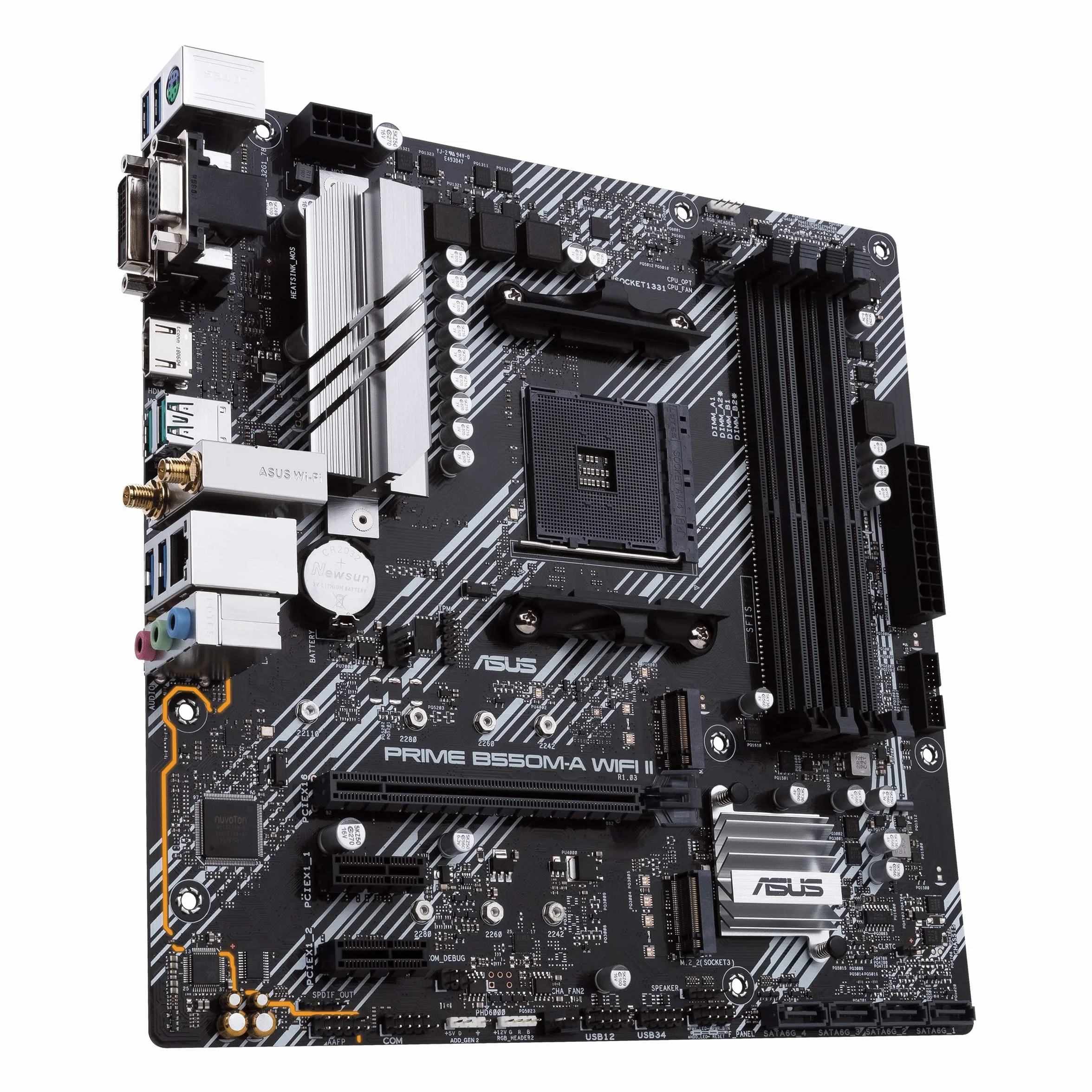 ASUS PRIME B550M-A WiFi II Scheda Madre microATX, AMD B550, Socket AM4, DDR4, PCI 4.0, LAN Realtek 1Gb, WiFi 6 (802.11ax), 2xM.2, 4xSATA 6GB/s, 2xUSB 3.2 Gen 2, Supporto Aura Sync RGB, Nero
