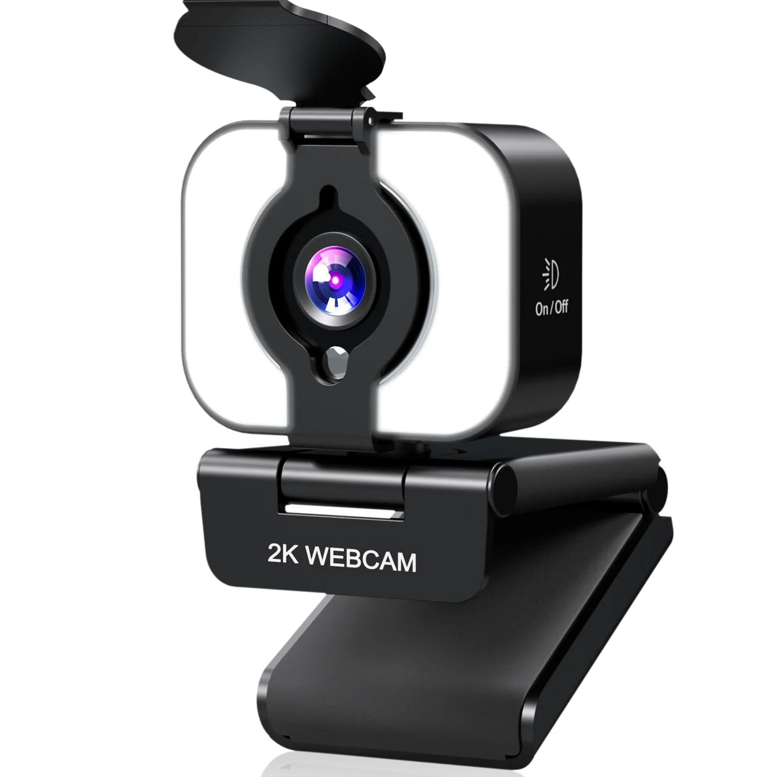 MELCAM Webcam 2K per PC, webcam con microfono, luce, copertura privacy, messa a fuoco automatica Plug and Play, fotocamera USB per computer portatile, desktop, PC, Mac, Zoom, Skype, riunioni