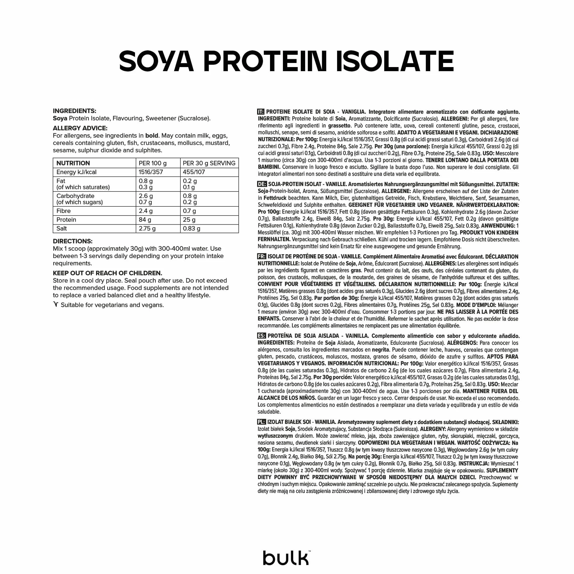 Bulk Soya Protein Isolate Powder, Vegan Protein Shake, Vanilla, 1 kg