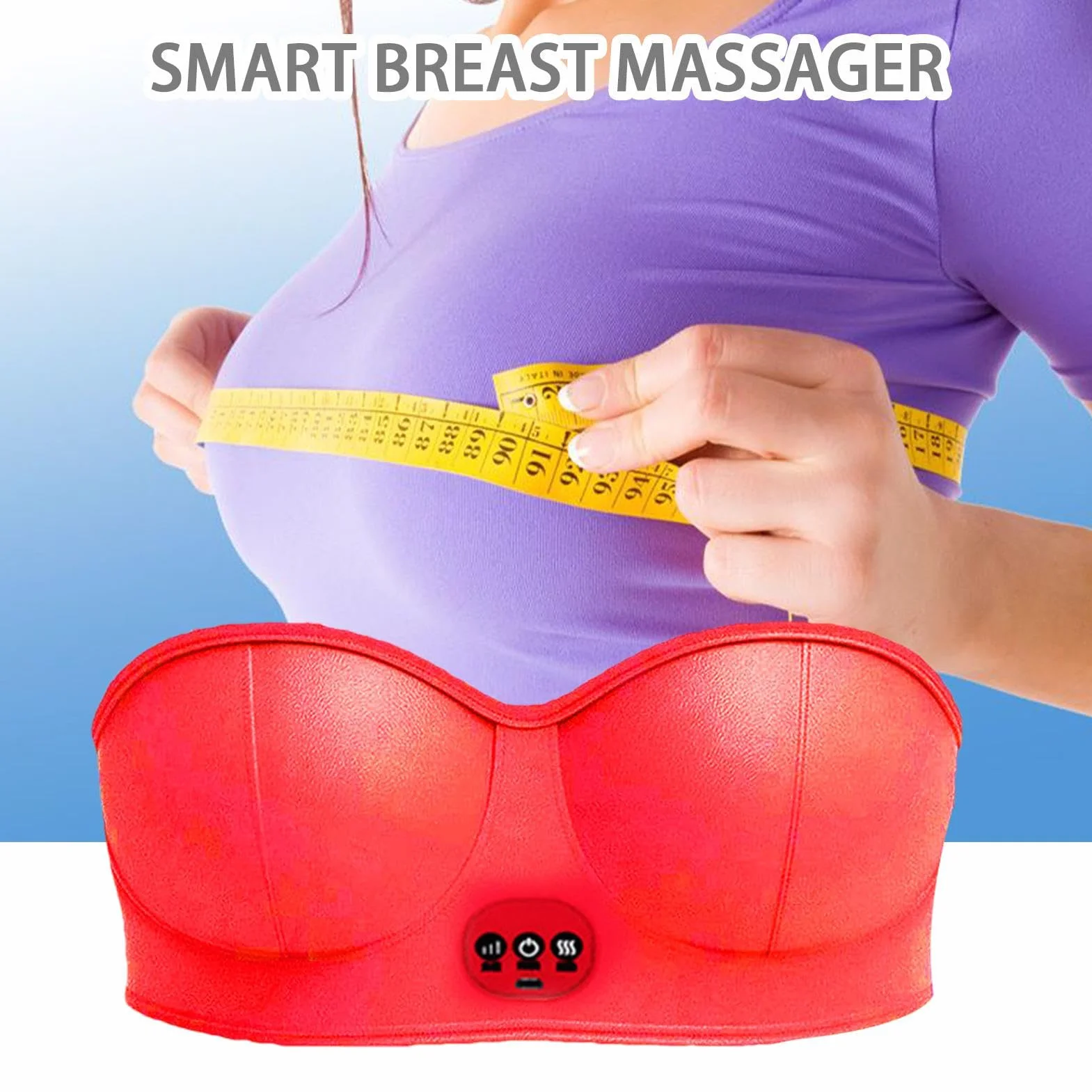 Massaggiatore elettrico per seno, vibrazione calore, ingrandimento senza fili, USB, 3 impostazioni, reggiseno massaggio