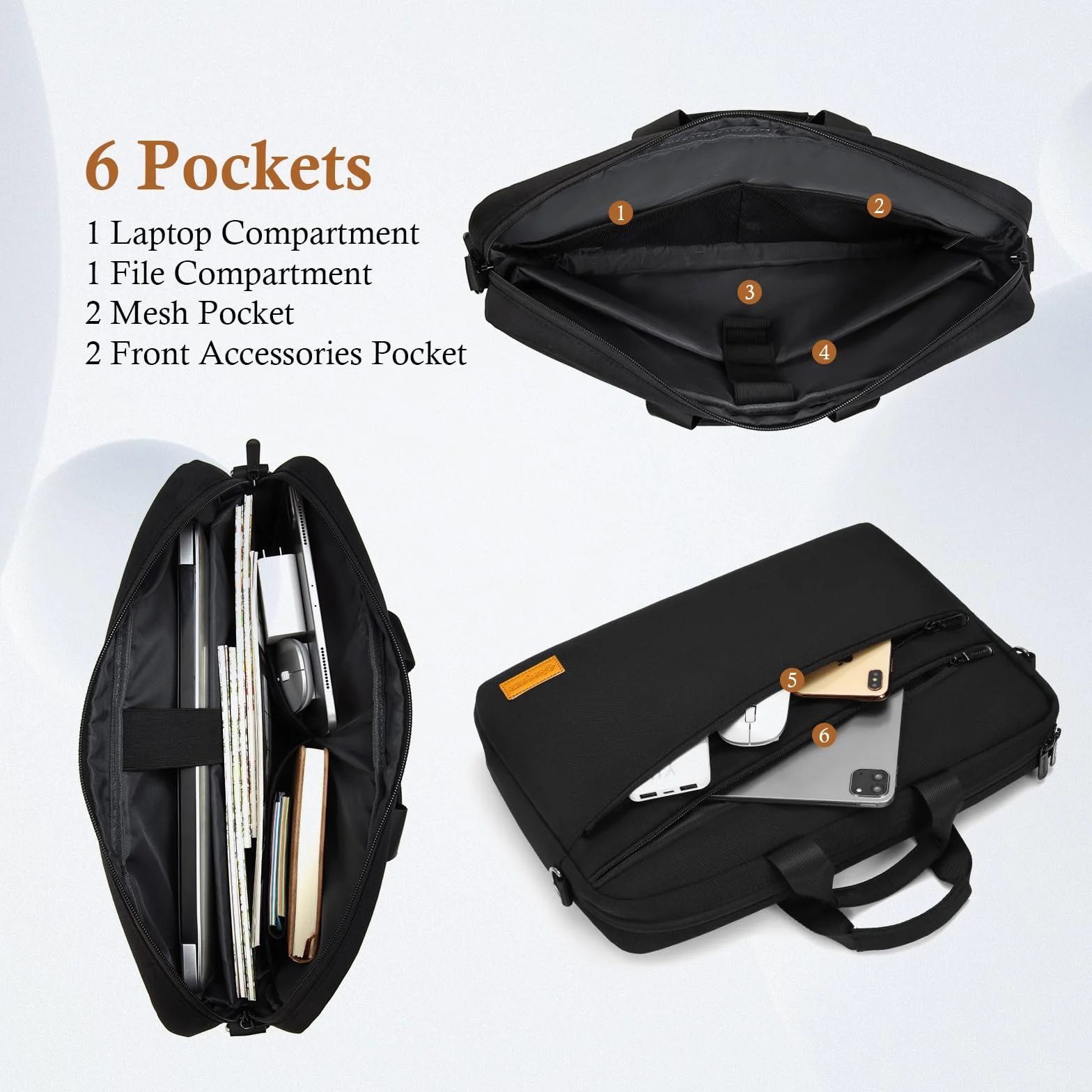 bagasin Borsa a Tracolla per PC, Borsa Messenger per Porta Laptop 15 15,6 16 Pollici, Custodia per PC Computer Portatile, Valigetta Tessuto Idrorepellente, Imbottita e Leggera