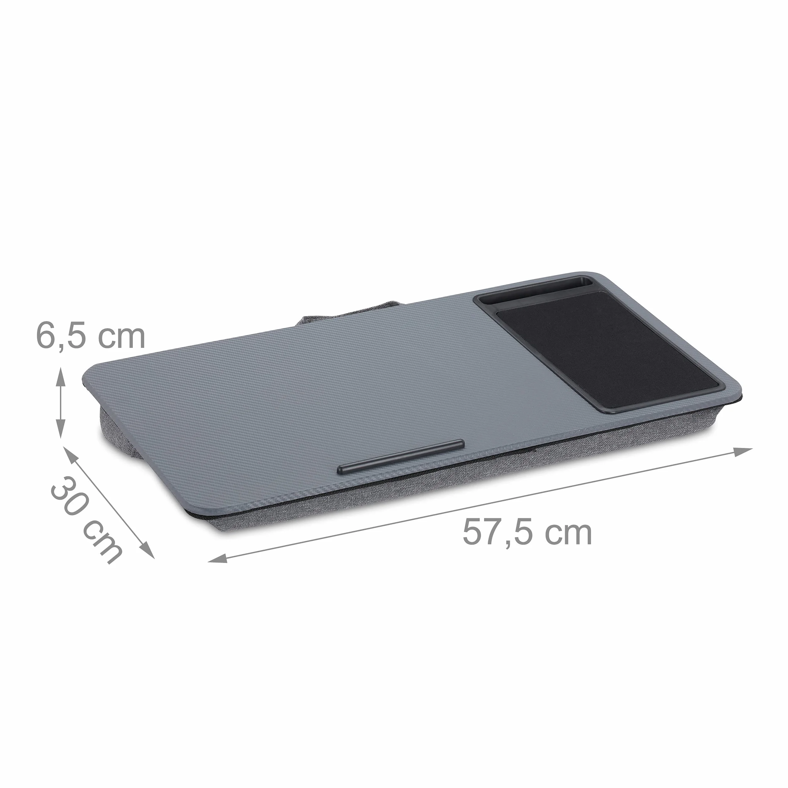 Relaxdays Supporto Pc Portatile con Cuscino con Mouse Pad, Vassoio per Laptop, Barra Antiscivolo, LxP 57,5x30 cm, grigio