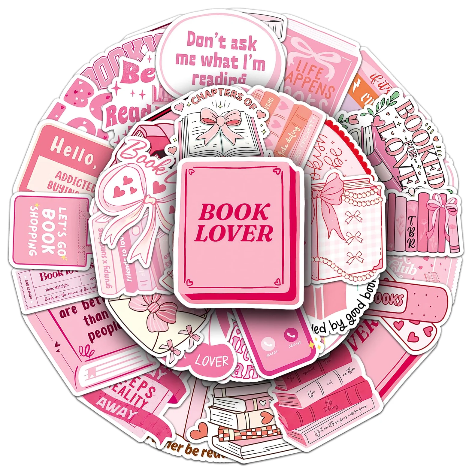 50 adesivi rosa per amanti dei libri, impermeabili, in vinile, per laptop, skateboard, custodia del telefono, bagagli, decorazione estetica per adolescenti, adulti, ragazzi, ragazze