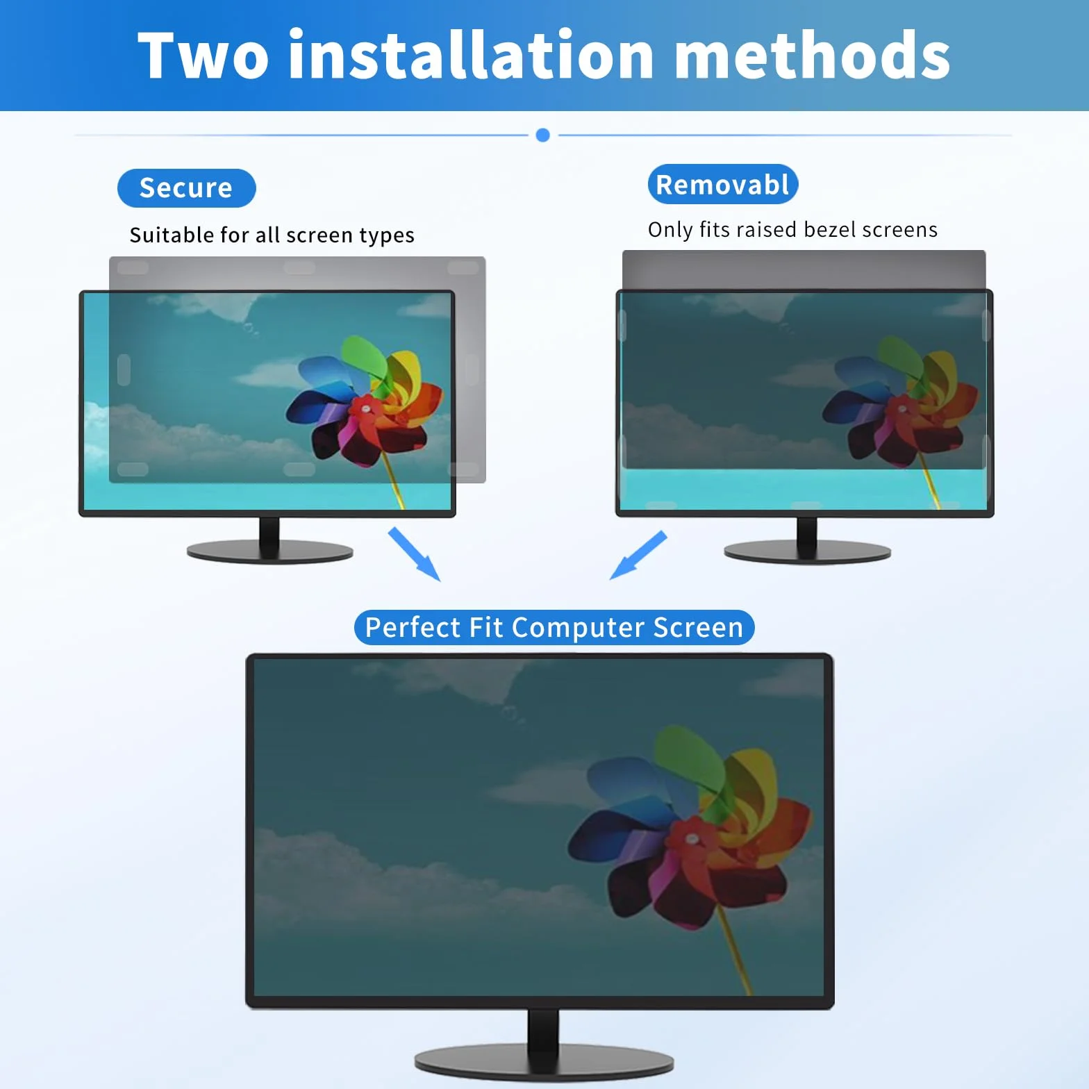 Protezione Schermo per Computer Desktop da 24 Pollici con Rapporto di Aspetto 16:9, Anti Luce Blu e antiriflesso, Filtro per la Privacy a Rapida Installazione, Pellicola di Protezione PC