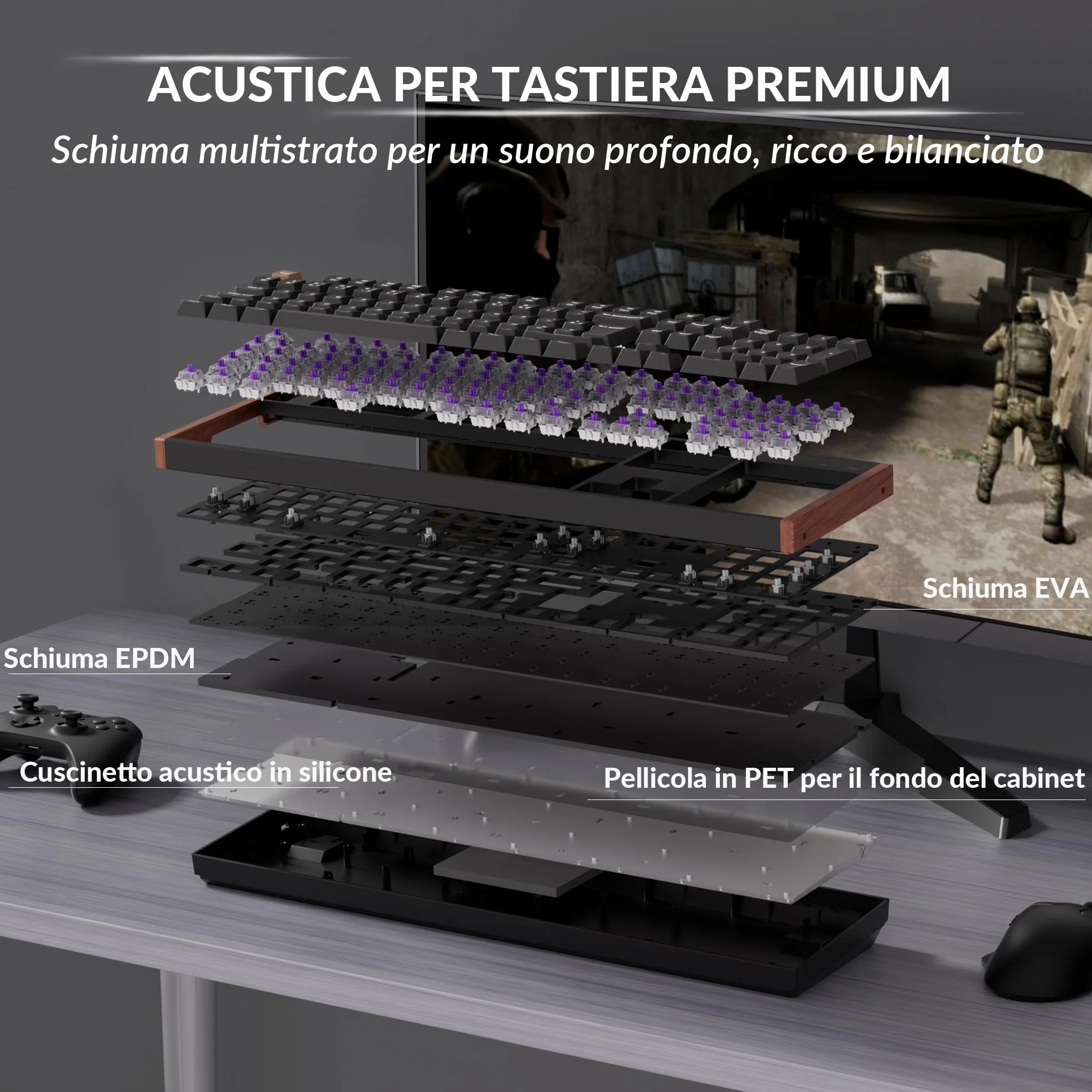 Keychron K10 HE Tastiera Wireless Magnetici Layout Italiano ISO 2.4GHz Bluetooth 5.2 Alluminio Legno RGB Interruttori Effetto Hall