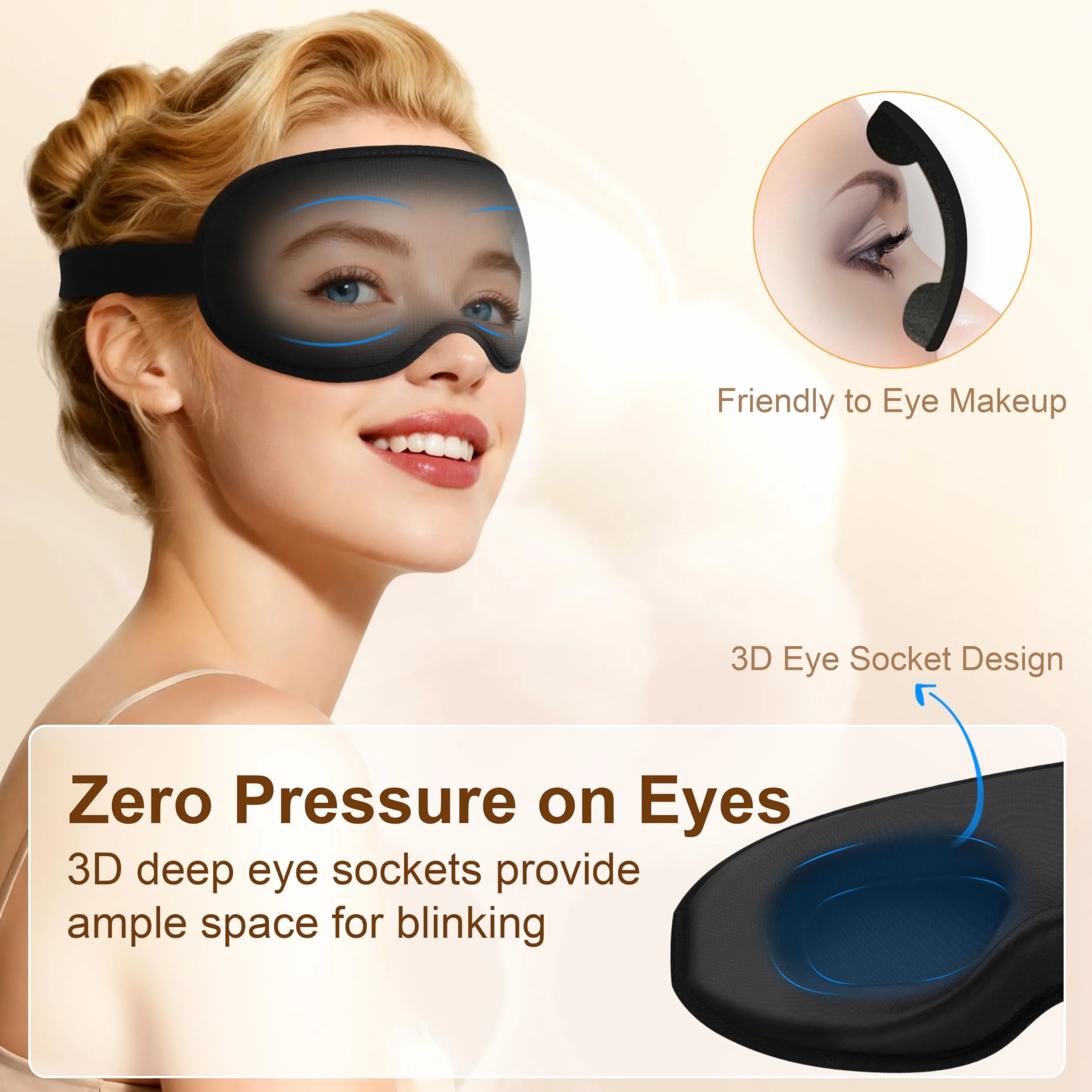 Gritin Mascherina per Dormire 3D Occhi Blocca Luce, Pressione Zero, Ergonomico, Morbido, Confortevole per Viaggi Sonno